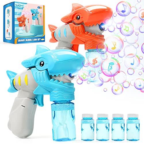 EagleStone 2 Bubble Gun for Kids,Light-Up and Musical Automatic Shark Bubble Blower Toys with 4 Bubble Solution,Fun Summer Outdoor Party Gift for 4 5 6 7 8+ Years Old Toddlers Boys Girls Bubble Maker Machine