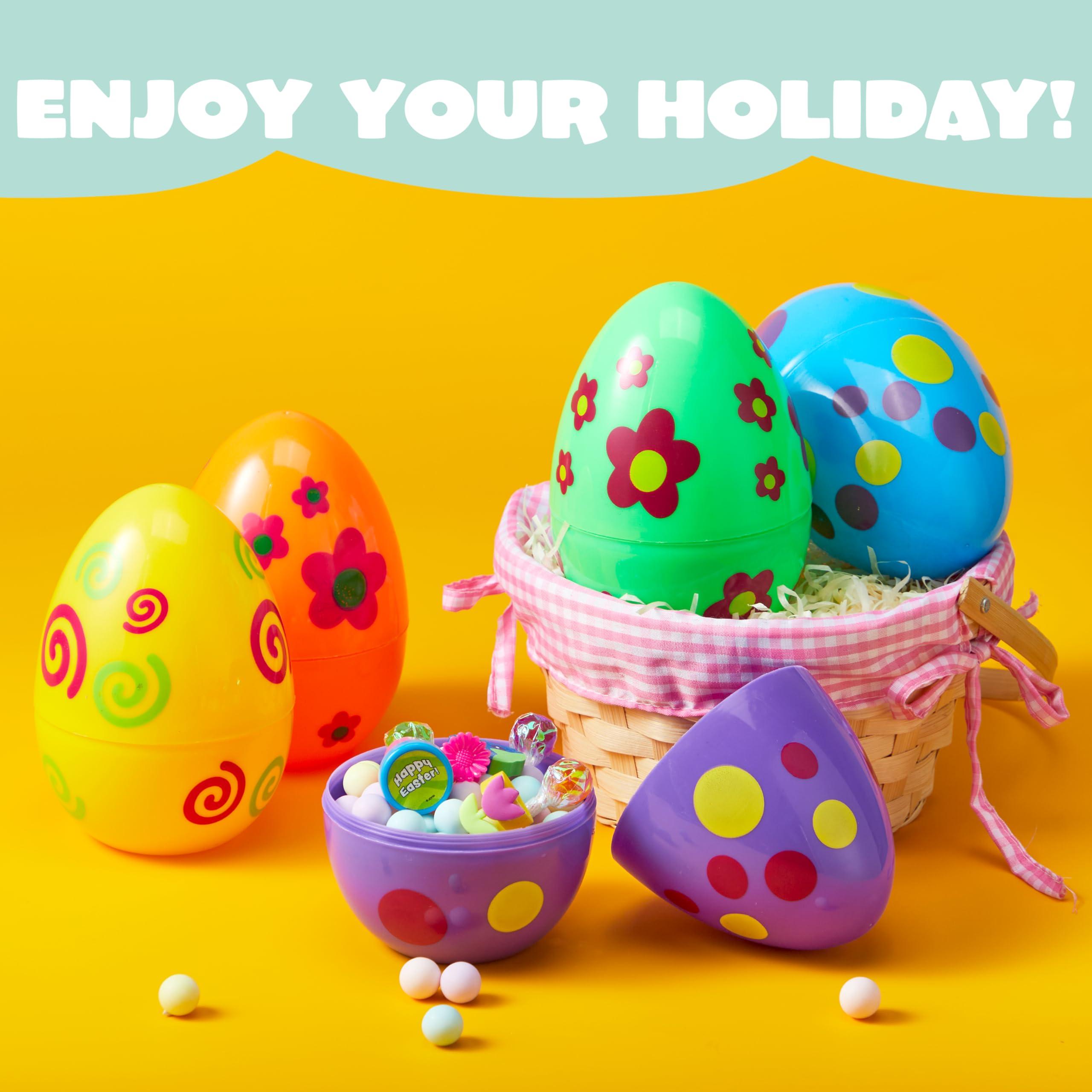 JOYIN JOYIN 12 Pcs Jumbo Printed Easter Eggs, 6 Inches Giant Plastic Eggs Fillable for Easter Themed Hunt Basket Stuffers Fillers Filling Treats Party Favor Classroom Prize Supplies