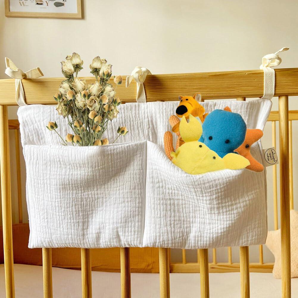 Surakey Hanging Baby Diaper Caddy Organizer, Diaper Stacker, Baby Crib Pocket with Straps Classified Storage Bag Organizer for Nursery Diapers Wipes Baby Essentials (Gray)