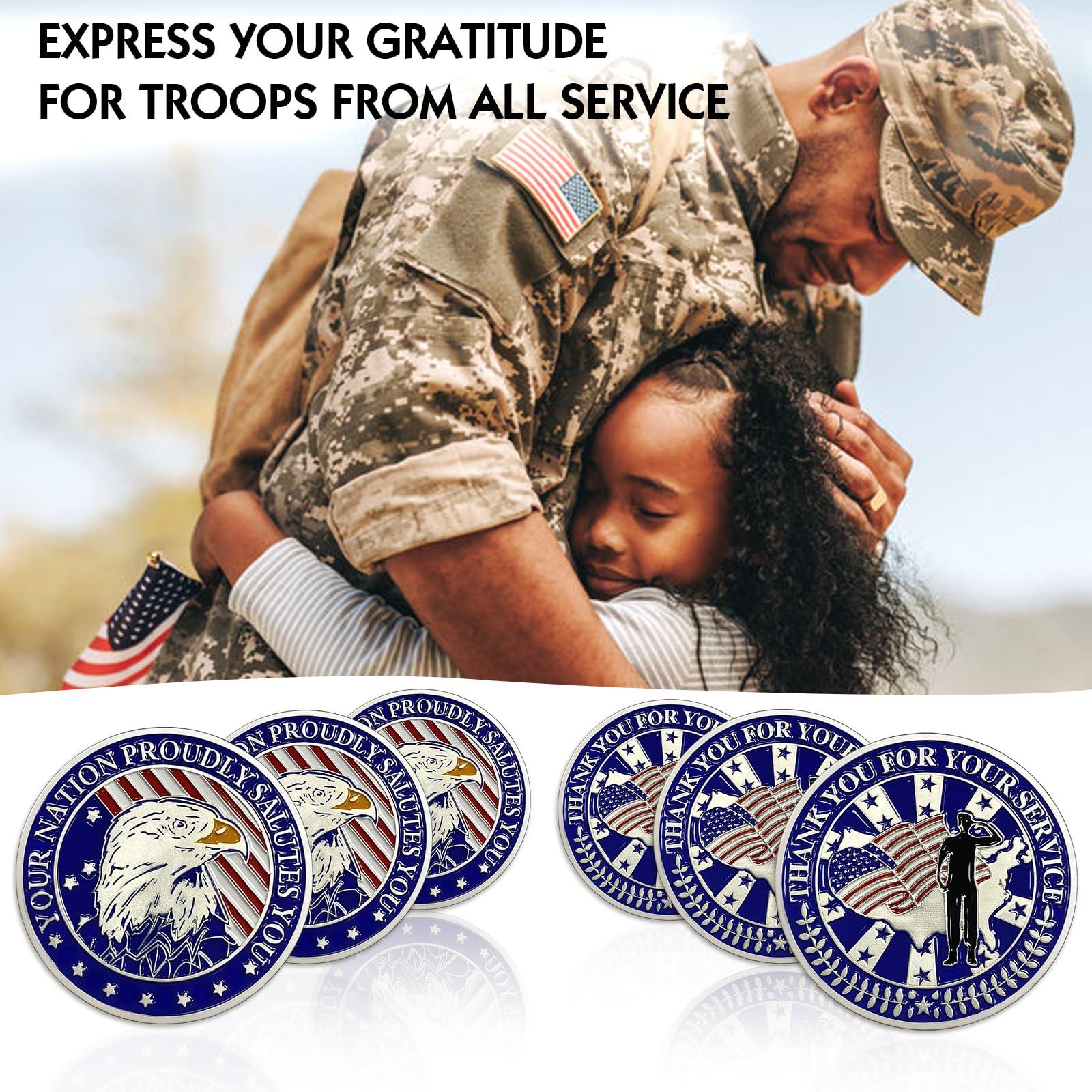 ERYIWBERIT 10Pcs Military Veterans Challenge Coins Set Thank You for Your Service Coin Military Gifts for Men Women Army Commemorative Coin Veterans Day Gifts