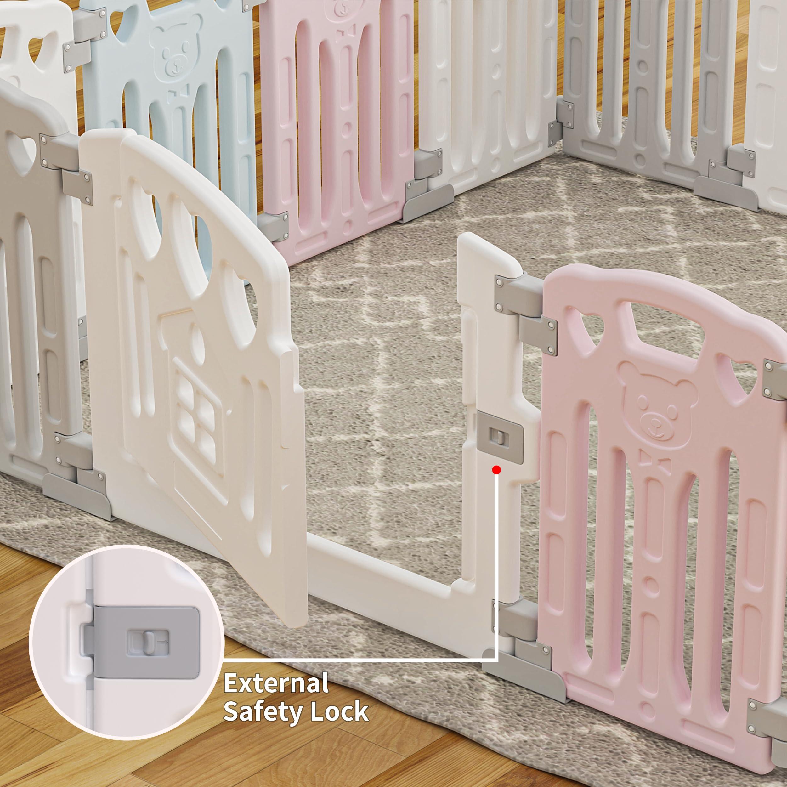 Gupamiga Baby Playpen Kids Activity Centre Safety Play Yard Home Indoor Outdoor New Pen (multicolour) (White) (Macarons Classic Set 14 Panel)