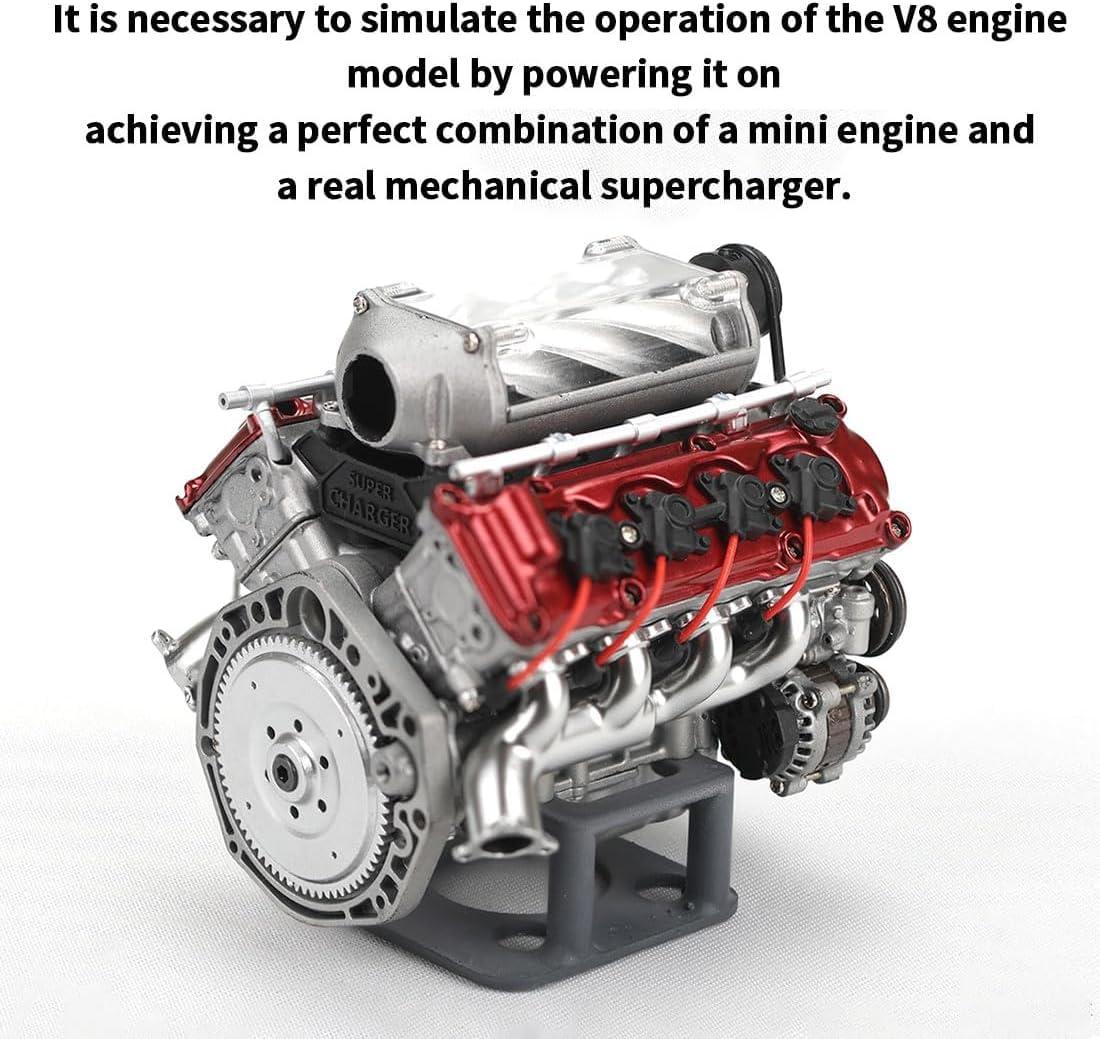 Generic Mini V8 Engine Kits That Runs, MAD Cison V8 Engine Kit Small Engine Building Kit for Adults to Build Suit for RC Cars AX90104 SCX10 Capra VS4-10 Pro/Ultra, Simulation Toy (V8 Engine+Supercharger)