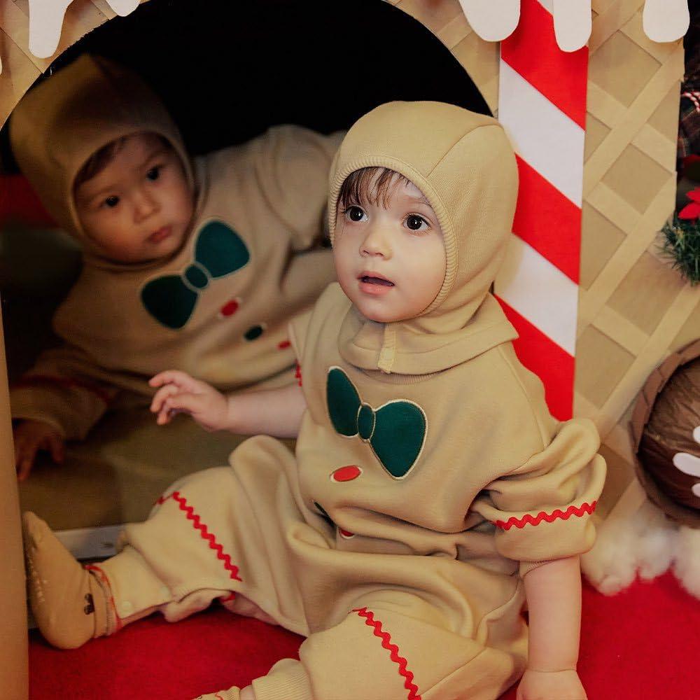 Ayalinggo Ayalinggo Baby Gingerbread Man Costume Newborn Infant Christmas Outfit Toddler Kids Ginger Bread Outfit Romper Jumpsuit Hat (Beige, 12-18 Months)