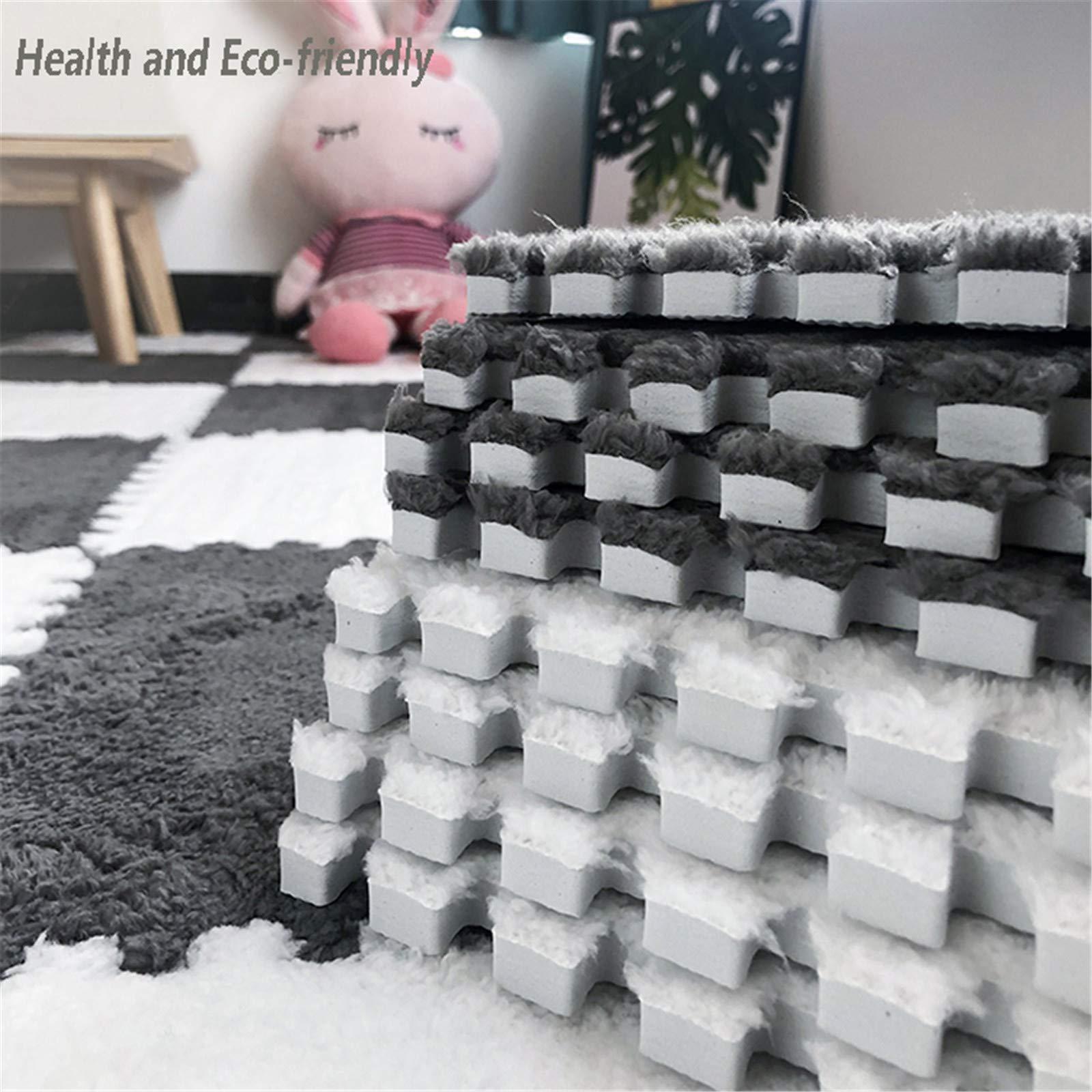 KXMYT KXMYT EVA Foam Play Mat, Interlocking Puzzle Plush Floor Tiles with Edges, Softer Baby Non Toxic Non-Slip Activity Carpet, Thick 0.6CM, for Children's Play Area/Living Room/Bedroom/Gym,White+Blue