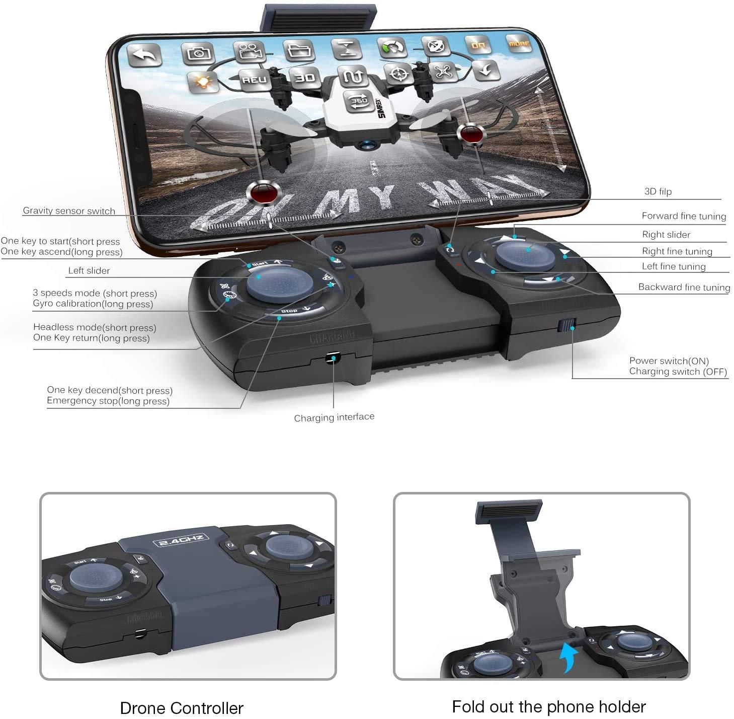 SIMREX SIMREX X300C Mini Drone RC Quadcopter Foldable Altitude Hold Headless RTF 360 Degree FPV Video WiFi 720P HD Camera 6-Axis Gyro 4CH 2.4Ghz Remote Control Super Easy Fly for Training Blue