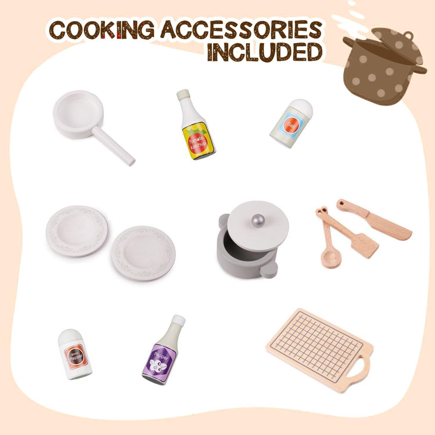 lukazoo Wooden Play Kitchen, Kids Toy Kitchen Cooking Set, Kids Play Kitchen Pretend Play Set, Pretend Kitchen Playset for Toddlers Boys and Girls