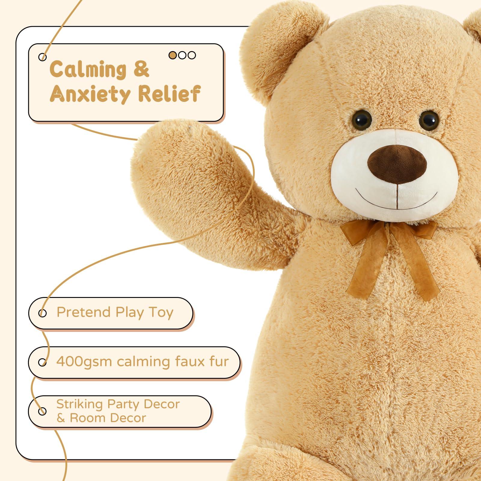 DOLDOA DOLDOA Giant Teddy Bear Soft Stuffed Animals Plush Big Bear Toy for Kids, Girlfriend 35.4 inch (Tan)