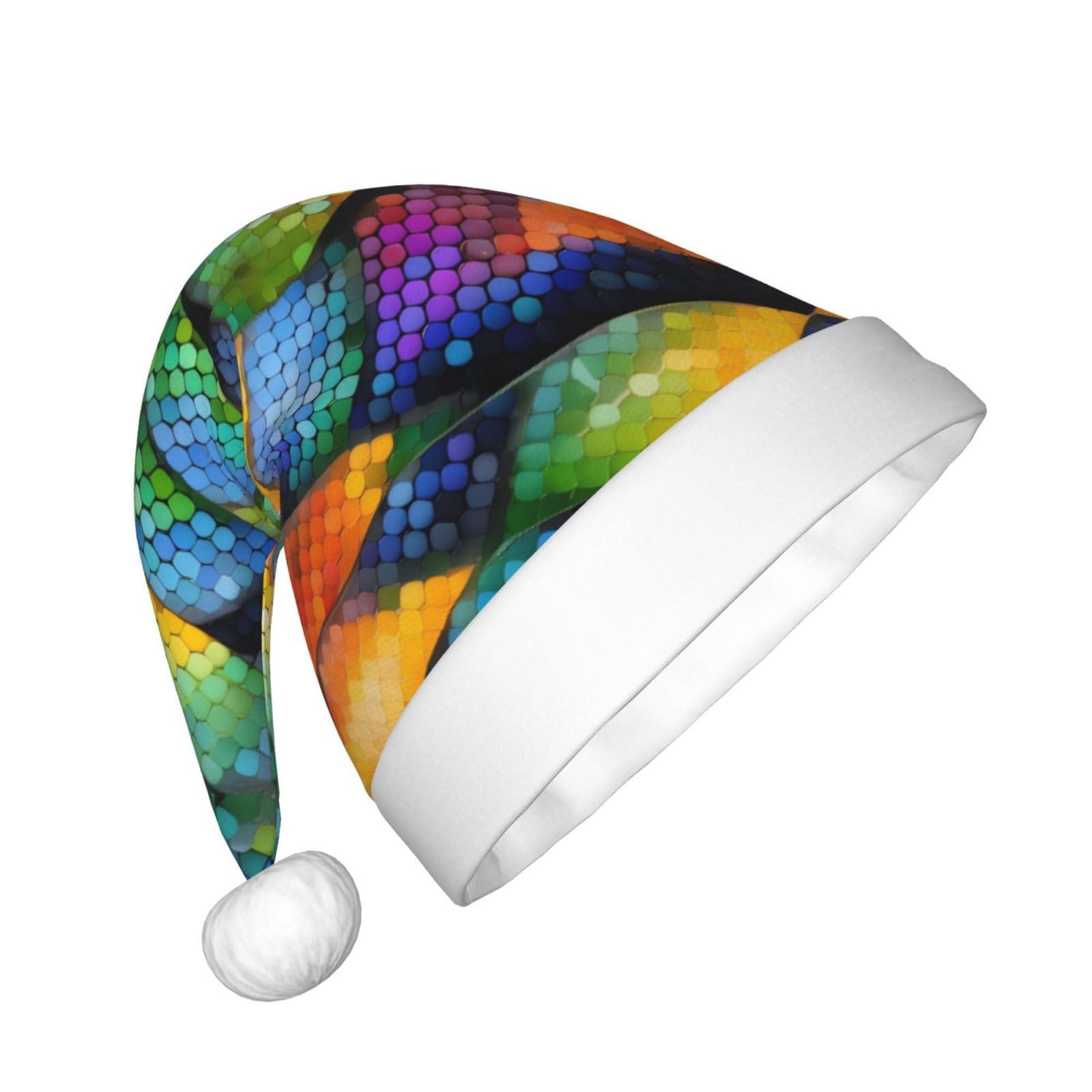 DngSer DngSer Rainbow Fish Scale Classic Santa Hat - Plush Christmas & New Year Headwear - Perfect Xmas Party Supplies & Favors