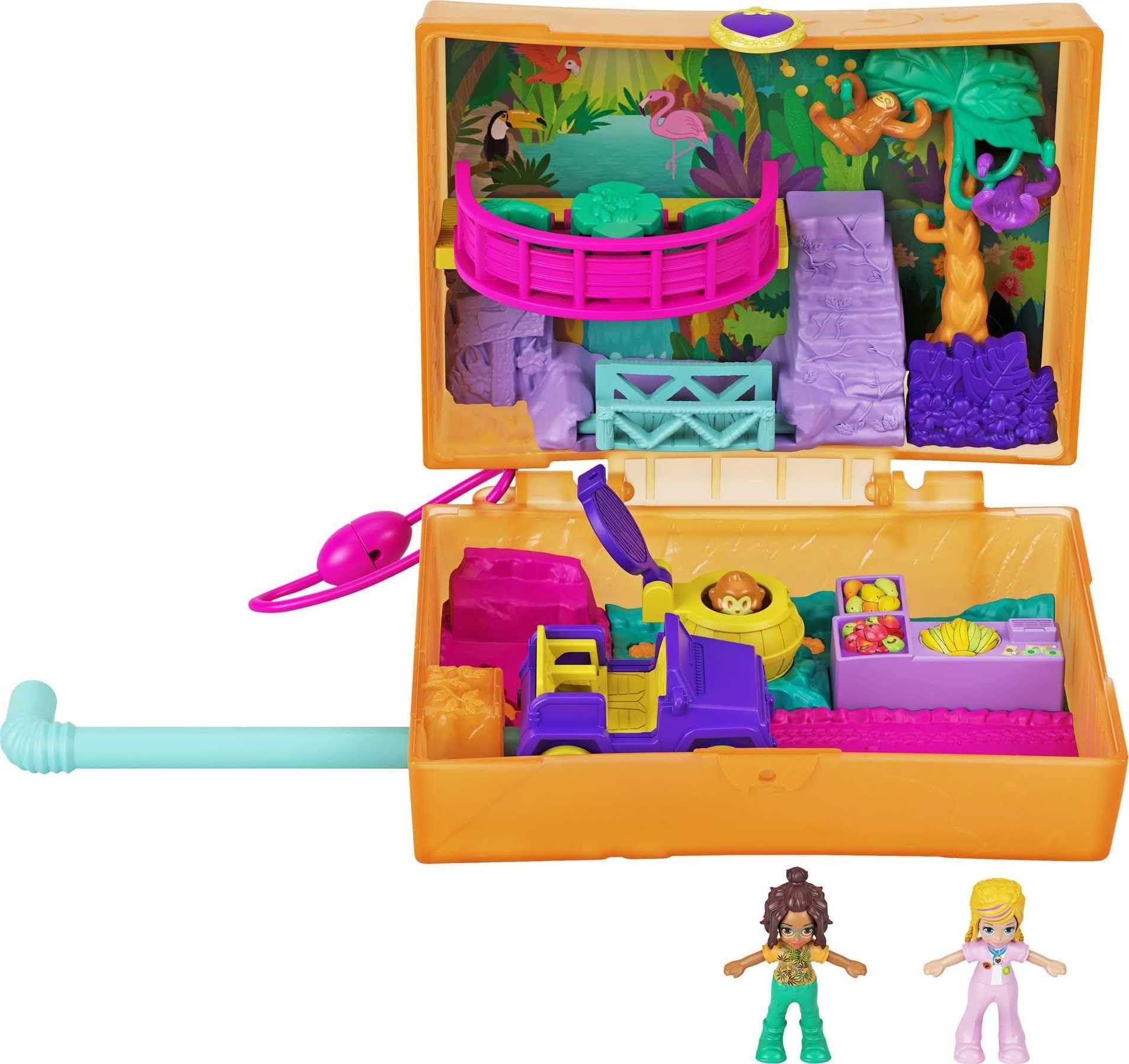 Polly Pocket Polly Pocket Playset, Travel Toy with 2 Micro Dolls, Pet Sloths & Surprise Accessories, Jungle Safari Compact