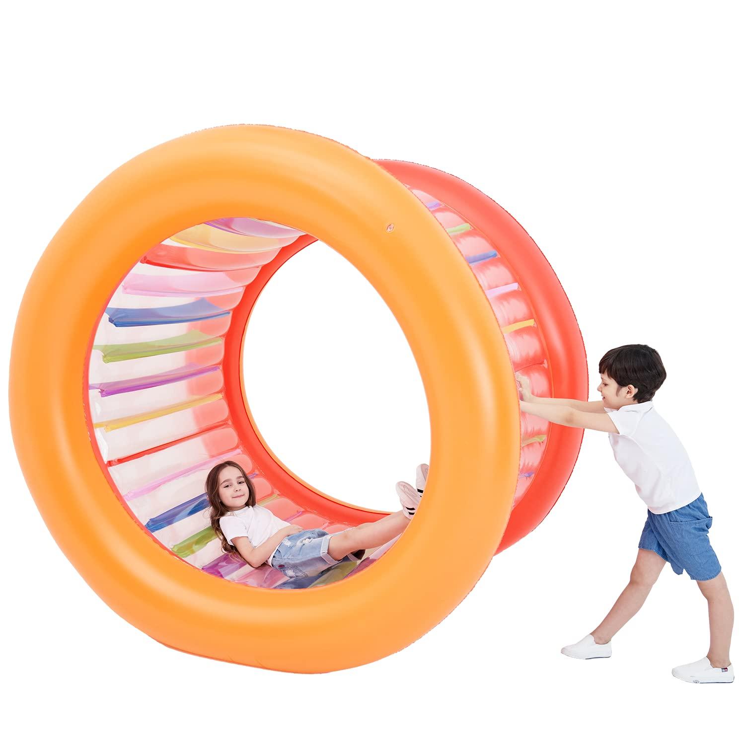 Tzsmat Tzsmat 73\" Diameter Inflatable Giant Colorful Rolling Wheel for Pool Outdoor Backyard Lawn