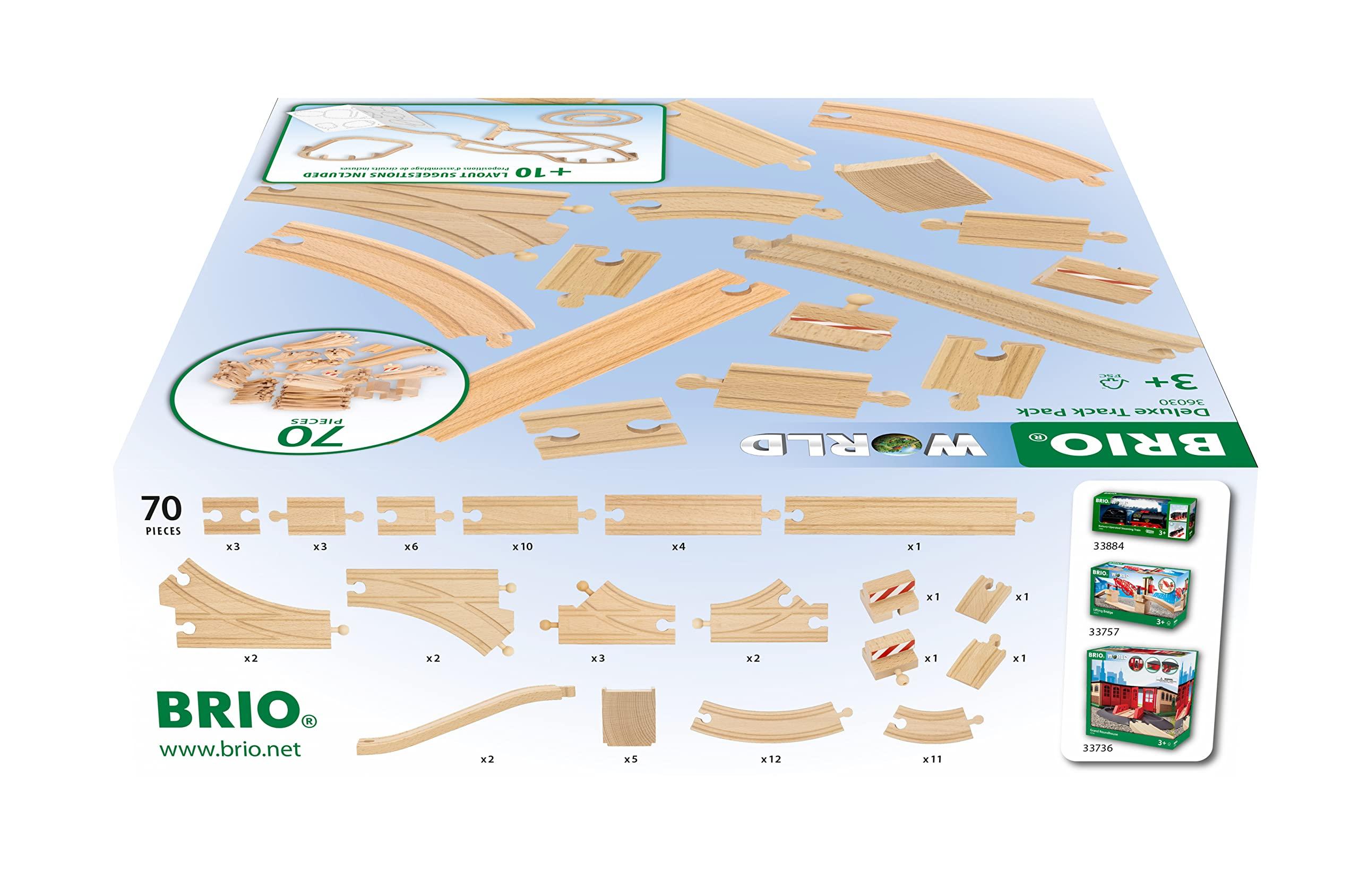 Brio BRIO 36030 World Deluxe Track Pack - 70 Piece Wooden Train Set for Children 3 Years and Up | FSC-Certified Beech Wood | Compatible with All BRIO Railway Sets & Accessories | Ideal for Creative Play
