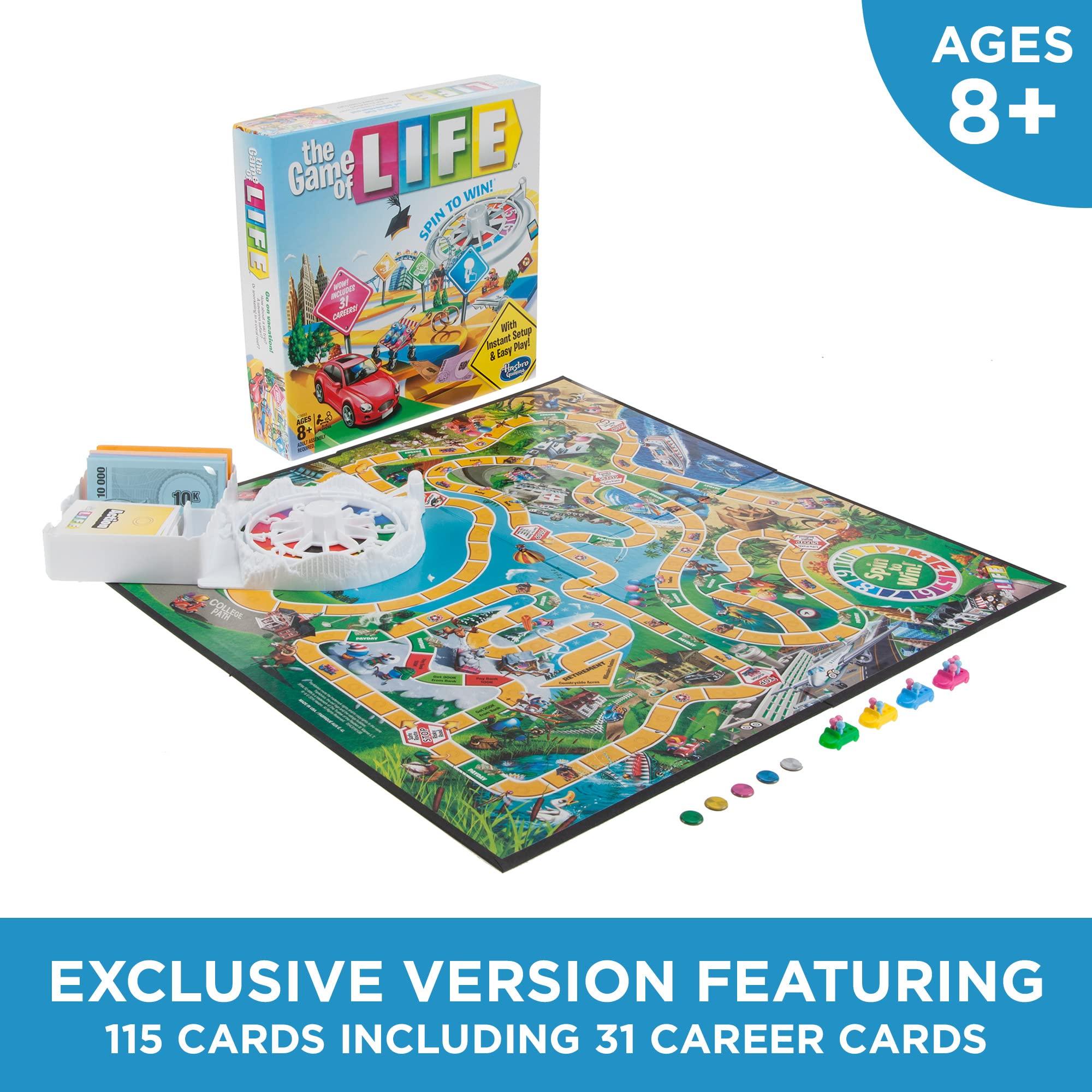 Hasbro Hasbro Gaming The Game of Life Board Game, Family Games for Kids Ages 8+, Includes 31 Careers, Family Board Games for 2-4 Players, Family Gifts (Amazon Exclusive)