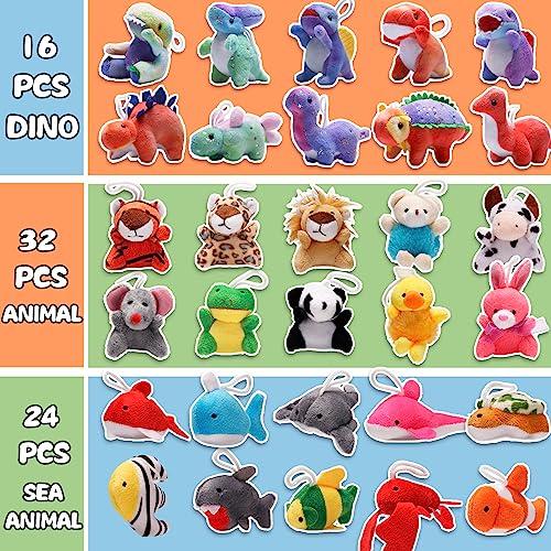 Uzoxlsn 72 Pack Mini Stuffed Animal, Assorted Plush Toy (Dinosaur, Zoo, Ocean), Party Favors for Kid, Perfect for Claw Machine Filler, Goody Bag Stuffers, Keychain, Carnival Prizes, Classroom Reward Gift Bulk