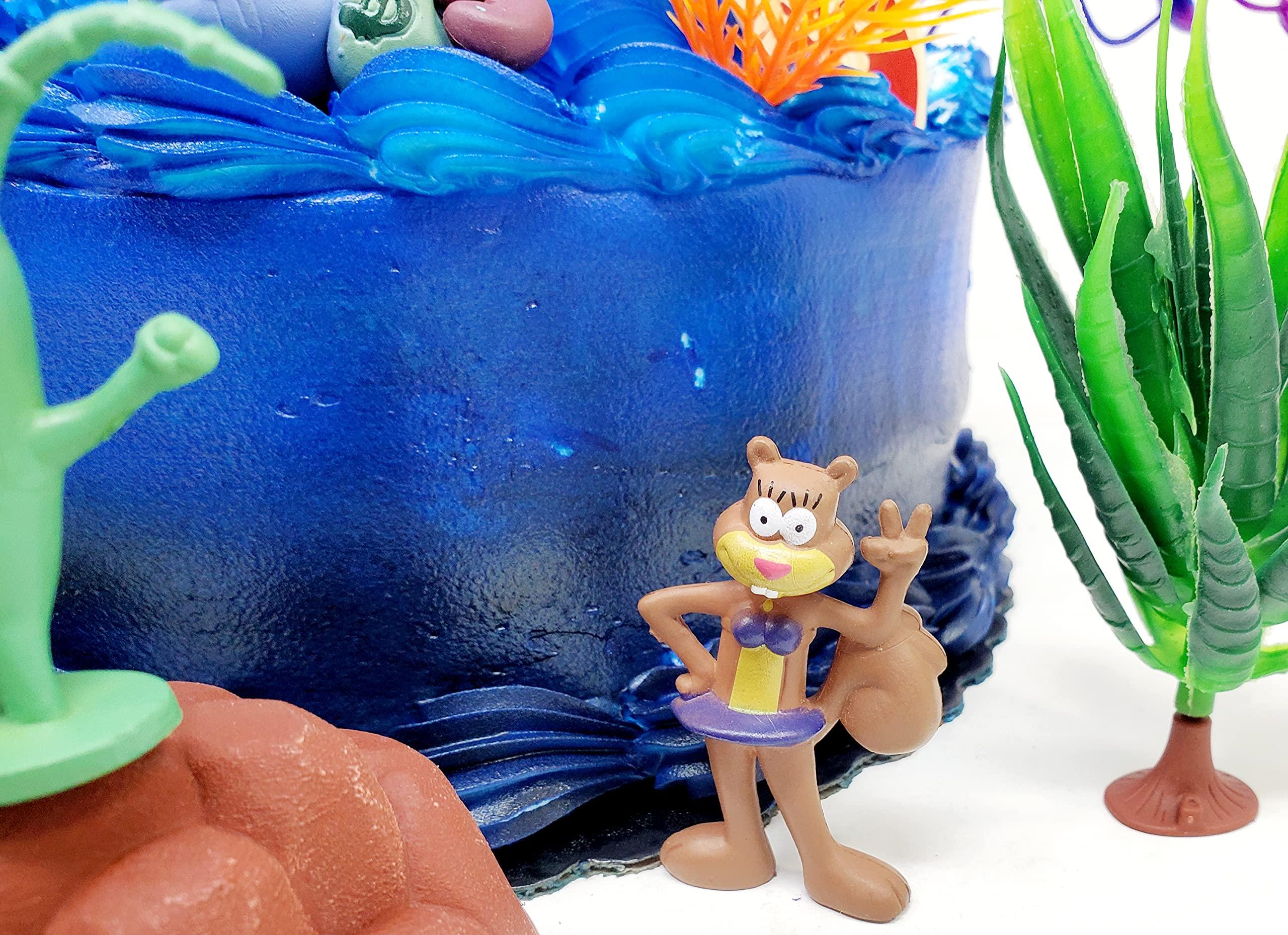 Birthday Celebrations Spongebob Squarepants Cake Topper with Random Character Figures and Decorative Accessories (Unique Design)