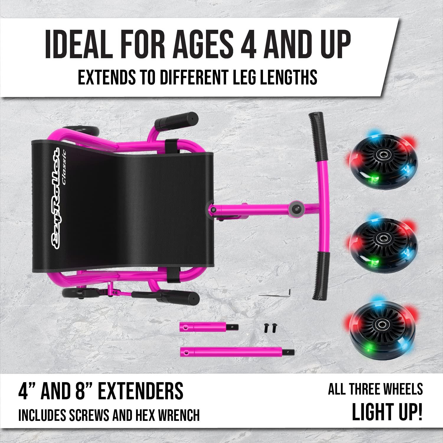 EzyRoller EzyRoller Classic Ride On Scooter with Light-up Wheels for Kids Ages 4+ - Pink LED Limited Edition