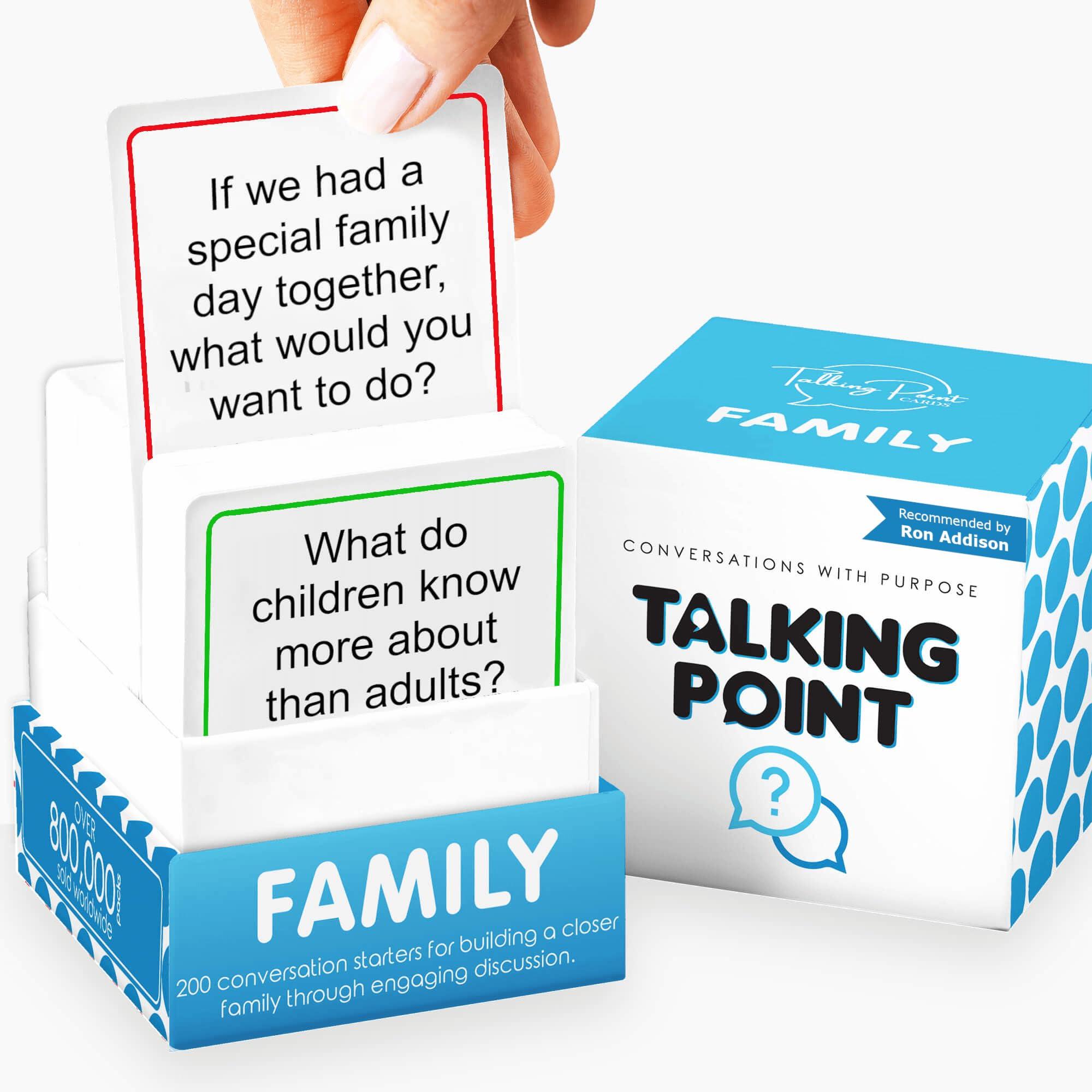 TALKING POINT CARDS 200 Family Conversation Cards - Put Down The Phones & Connect with Family - Get to Know Each Other Better with Meaningful Talk - Let Kids Express Themselves, Great for Dinner Table & Road Trips