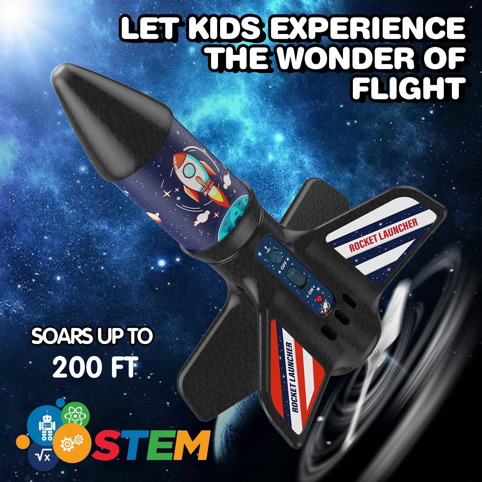 Eieymct Rocket Launcher for Kids - Self-Launching 200ft Motorized Air Rocket Toy, Flying Model Rocket Kits with Launch Set, Outdoor Electric Rocket Toys with Parachute, Birthday Toy Gifts for Boys 8-12
