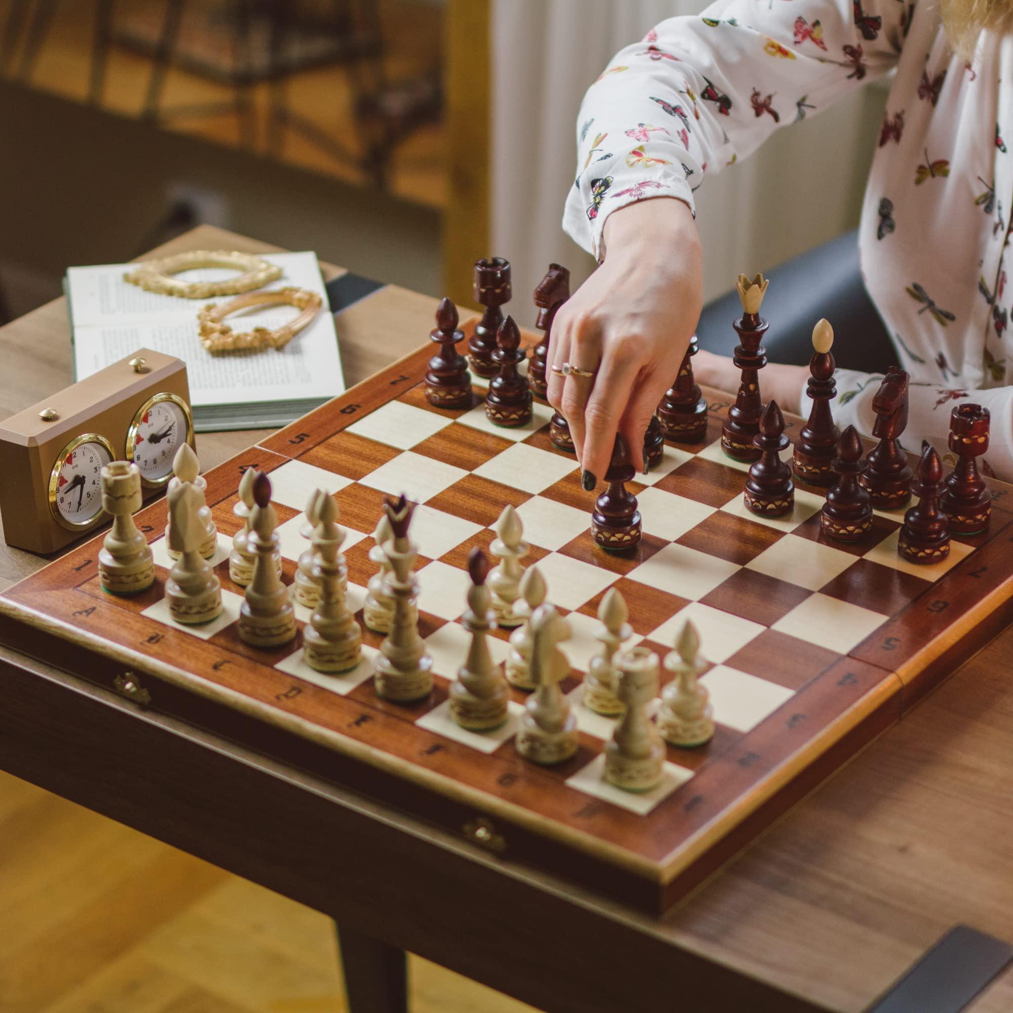 Master of Chess Master of Chess Indian 54cm Wooden Chess Set Beautifuly Crafted Large Inlaid Chess Board and Chessmen (Deluxe Style)