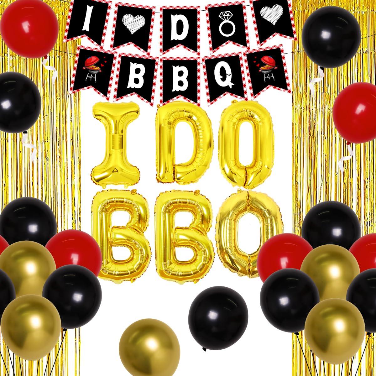 Wonmelody BBQ Bachelorette Decorations, I Do BBQ Decorations - Banner, Diamond Ring, Barbeque Pig Foil Balloon for Better be Quick Engagement Bridal Shower Party Supplies with Tinsel Curtain Backdrop