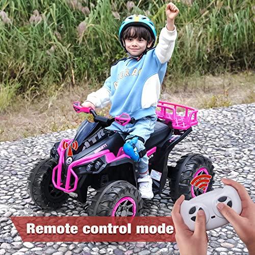 SOAR Soar Remote Control Four Wheeler for Kids - Electirc Toddler 4 Wheeler for Kids 3-6, Ride on ATV 12v Battery Powered, Kids Quad with LED Lights, Music, High Low Speed, USB/TF, Treaded Tires, Pink