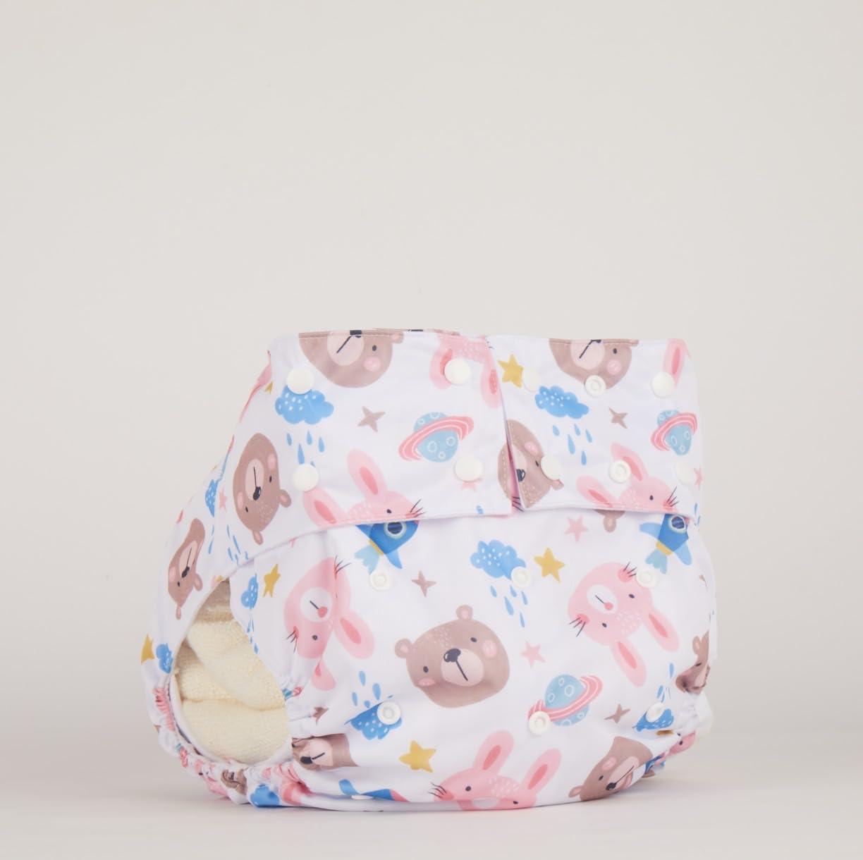 MONA TREE ABDL Diaper Adult Printed Diaper, Unisex - Pink and White Leak Proof with Bear, Super Absorbent Diaper, Adult Diaper Cover/Wrap, ABDL Japanese Standard