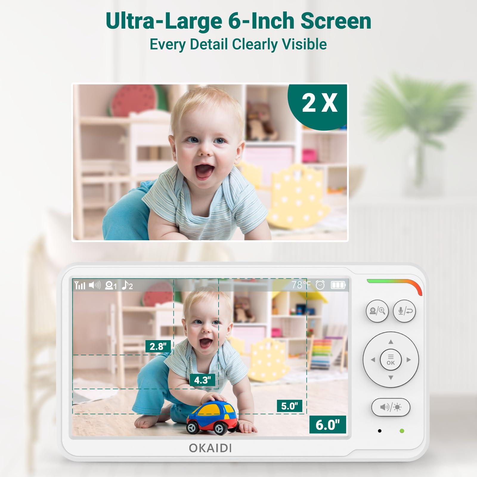 OKAIDI OKAIDI Baby Monitor with 2 Cameras and Audio,Video Baby Monitor with 6'' IPS Split-Screen,Baby Camera Monitor with 30-Hour Battery,150 Languages,ECO,2-Way Talk,1000ft,Travel Baby Monitor No WiFi
