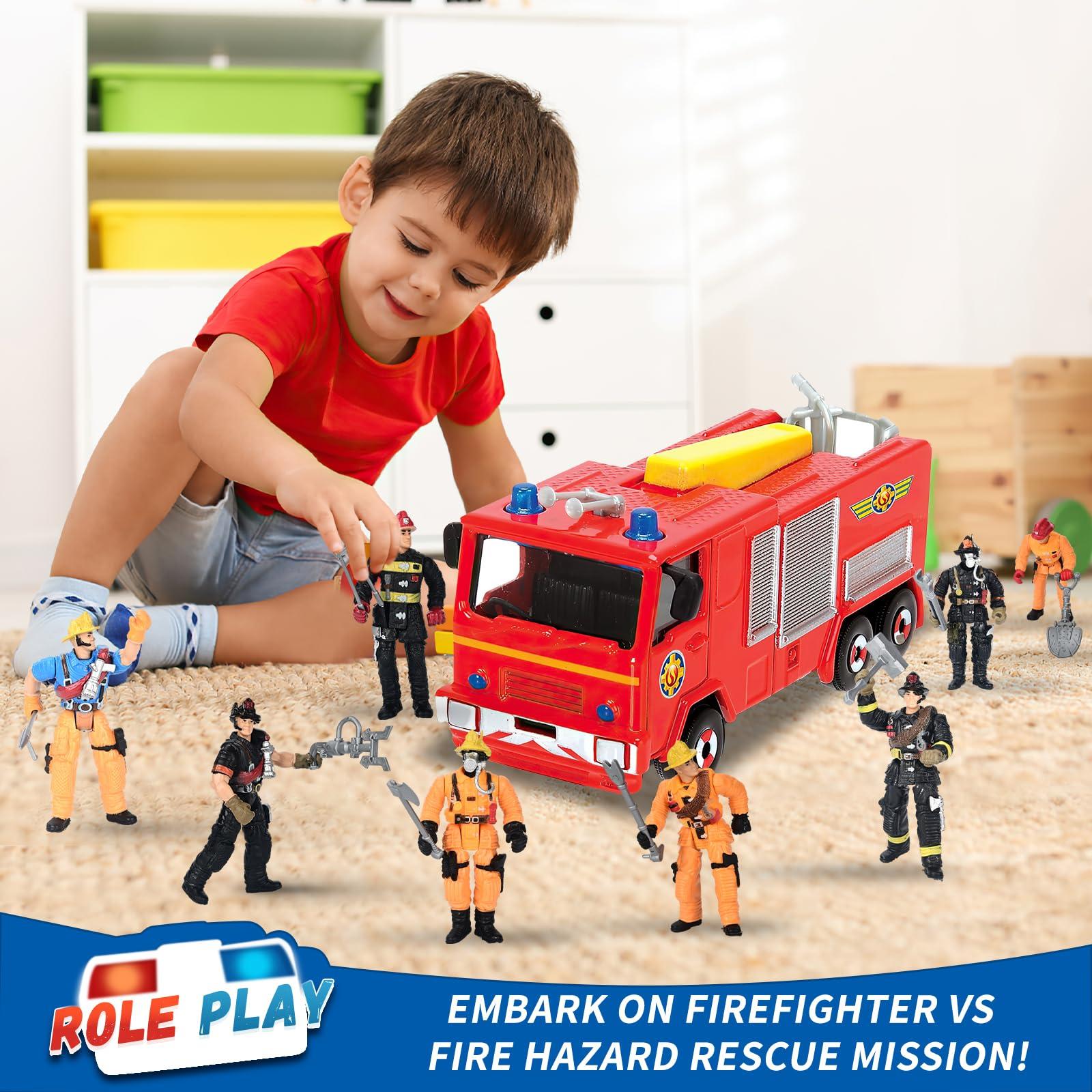 HAPTIME 8 Pieces Firefighter Action Figures, Fireman Toys for 3 4 5 6 7+ Year Old Boys, 4-Inch Toy Figure & Playsets with Accessories, Ideal Gifts for Boys Girls Kids, Christmas Stocking Stuffers Party Favor