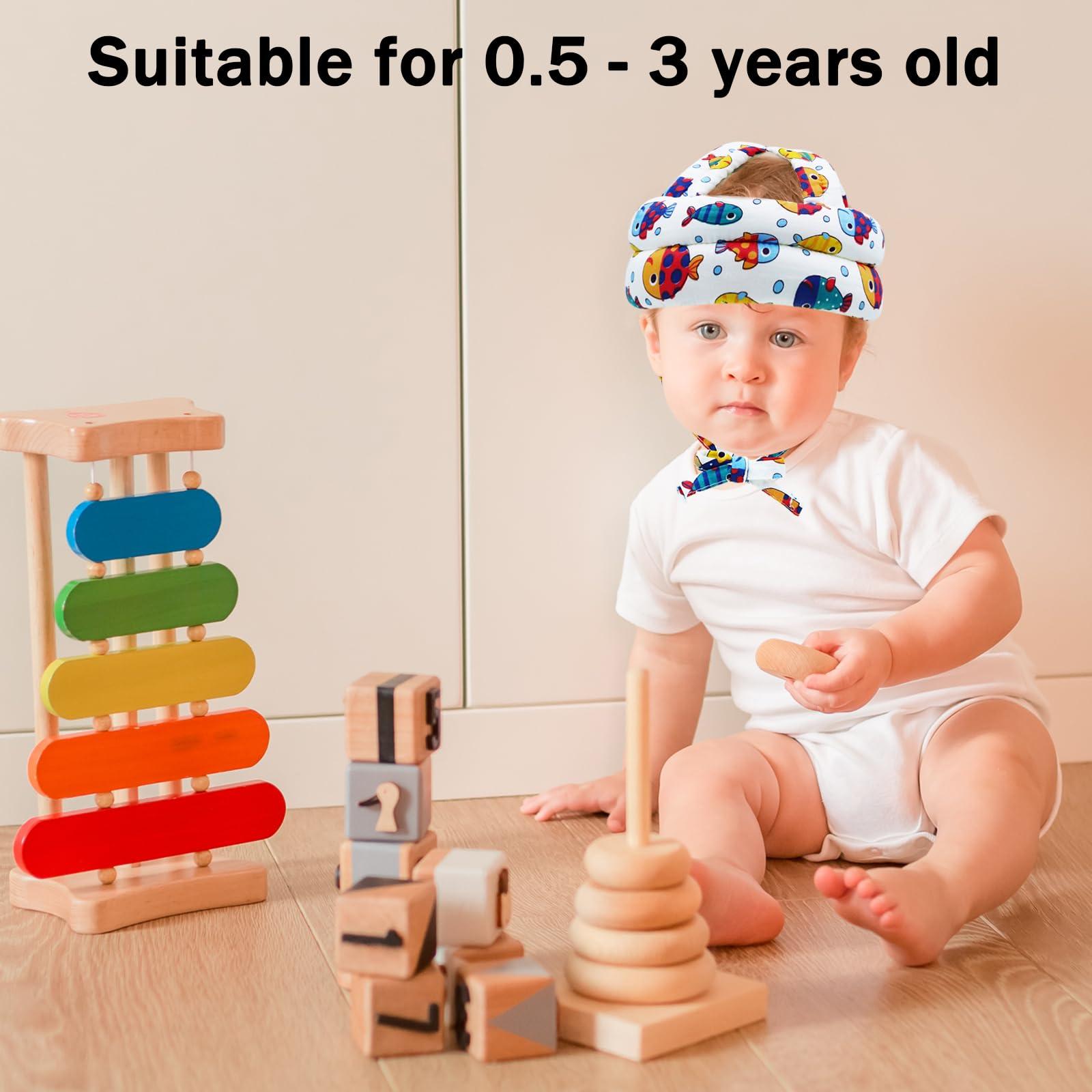 CUXFLS Baby Head Protector Infant Helmet No Bumps Safety Head Cushion for Crawling Walking Running, Adjustable Toddler Head Protector Safety Headguard (Fish)