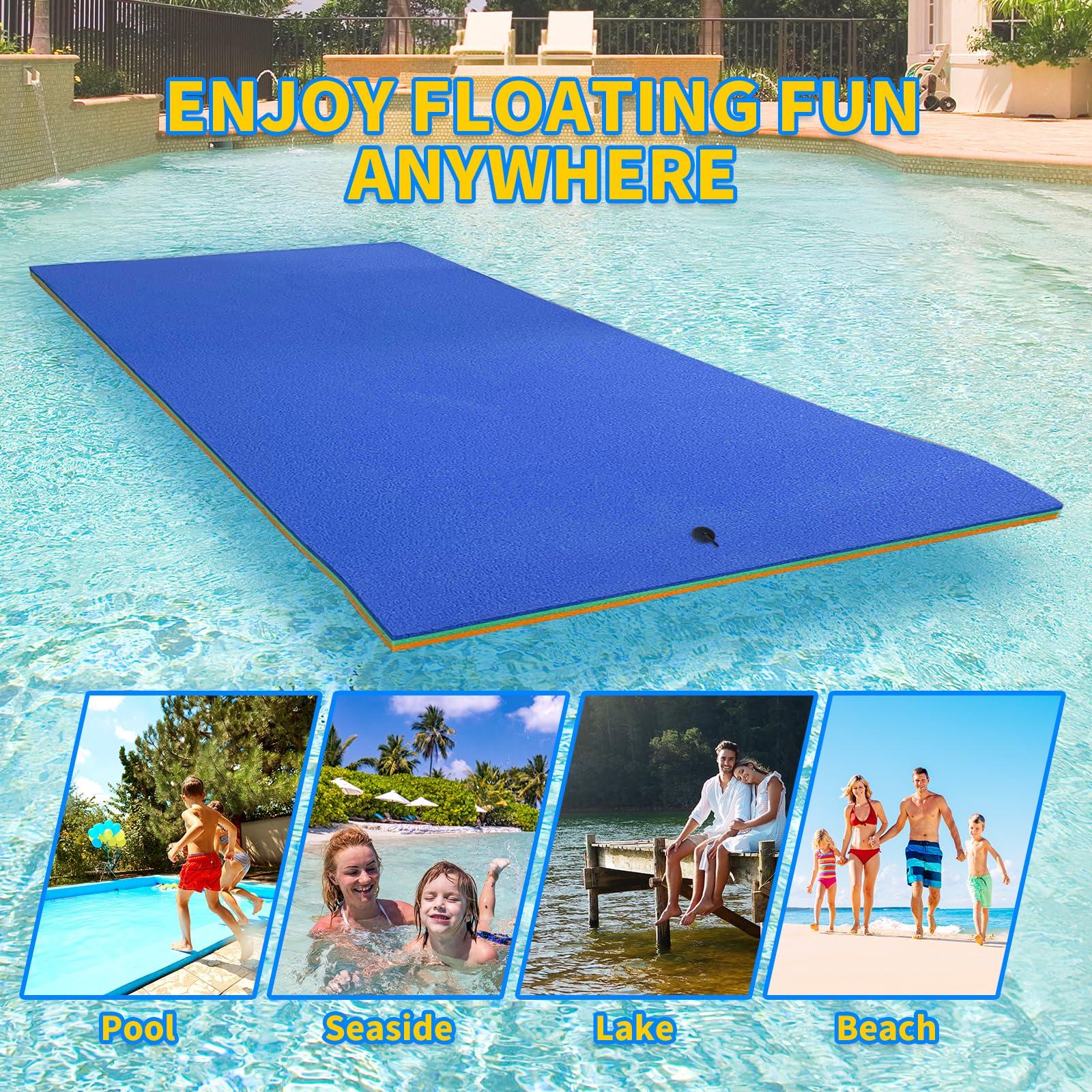 Pipleo 8'/9'/12'/18' Lily Pad Floating Mat, Premium Floating Water Mat for Lake, 3-Layer Tear-Resistant XPE Foam, Extra Large Floating Pad for Water Recreation and Relaxing (12X6 FT, Blue)