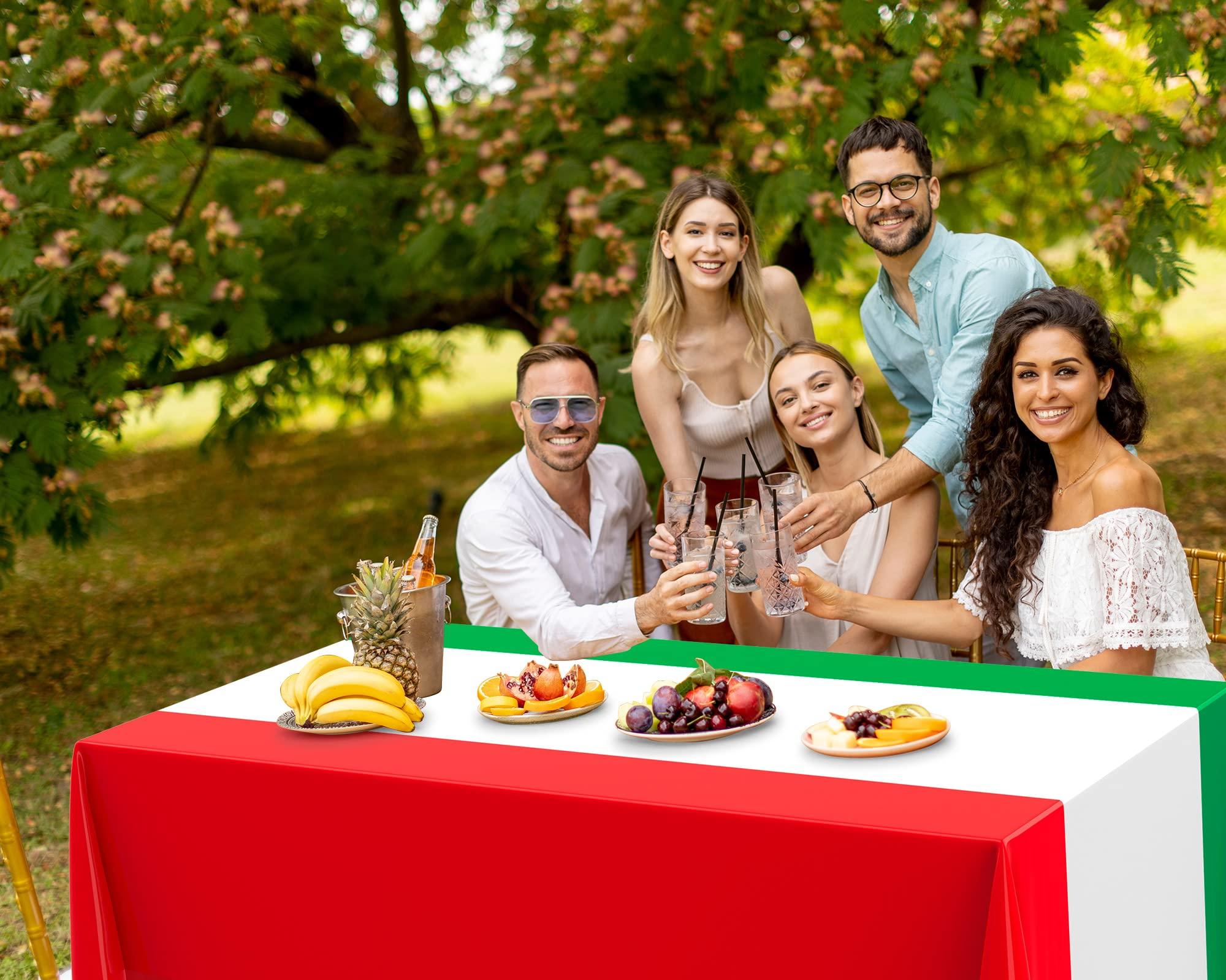 Oudain Oudain 162Pcs Italian Dinner Party Decorations 2 Italian Flag Rectangular Tablecloth Mexican Flag Decorations Italian Themed Tableware Red White and Green Party Decorations Italian Dinner Plates Set