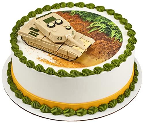 DecoPac DecoSet® Transforming Military Robot Tank Cake Topper, 1-Piece Decoration, Birthday Decorations that Transforms into a Robot for Interactive Play, Beige