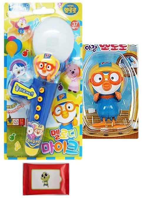 Microphone Pororo Petty Microphone Shape Toy (Blue or Red)& Walking Pororo Doll(1Random) Set Various Sounds & Shine+Sinbi Tissue