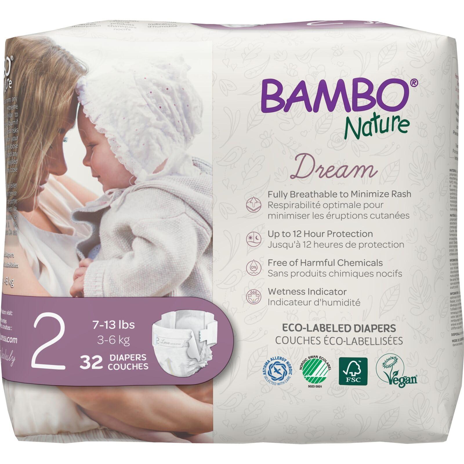 Bambo Nature Bambo Nature Hypoallergenic Baby Diapers, Eco-Labelled Sustainable Diapers, Enhanced Leakage Protection, Totally Chlorine-free, Skin Friendly, and Super Absorbent - Size 2 (32 Count)