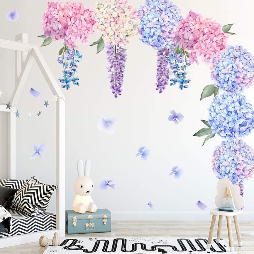 \"N/A\" "N/A" Watercolor Hydrangea Wall Art Stickers Wisteria Floral Wall Decal,Flower Peel and Stick Decals for Baby Kids Bedroom Nursery Removable Home Wall Decoration