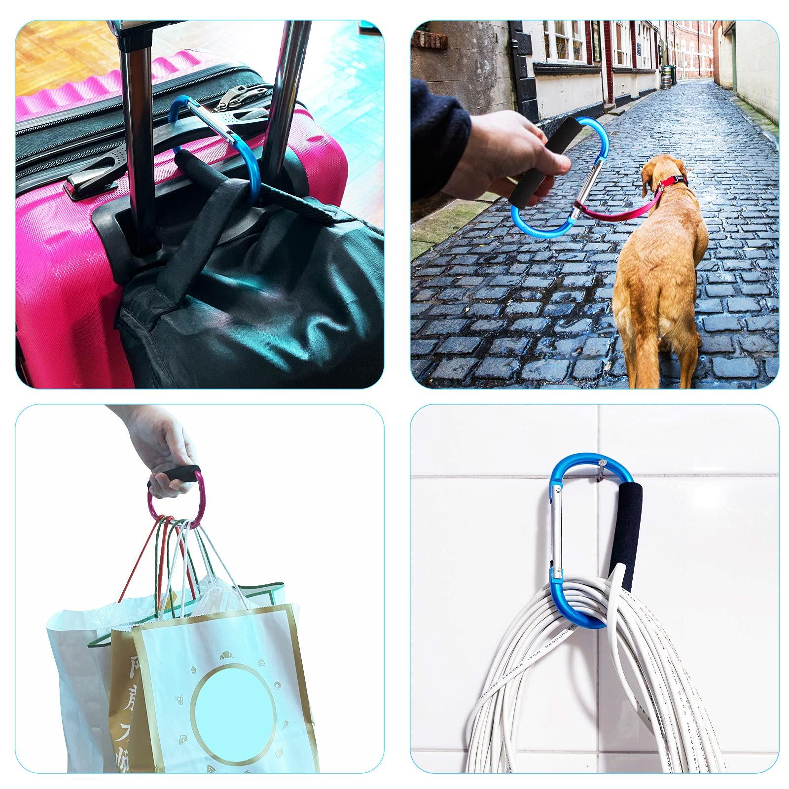 sansheng sansheng 4 Pack Large Carabiner 5.5" D Style Click and Carry Bag Carrier Stroller Hooks(Light Blue and Rose red)