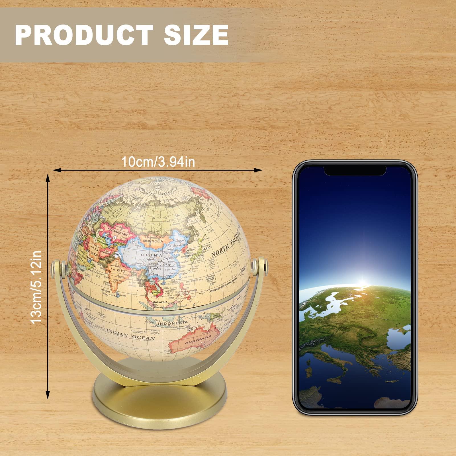 Pilipane Mini Vintage World Globe of the World with Wooden Stand, 10cm Vintage World Globe Built, Antique Decorative Desktop Globe for Adults & Kids, Home Dcor, Office