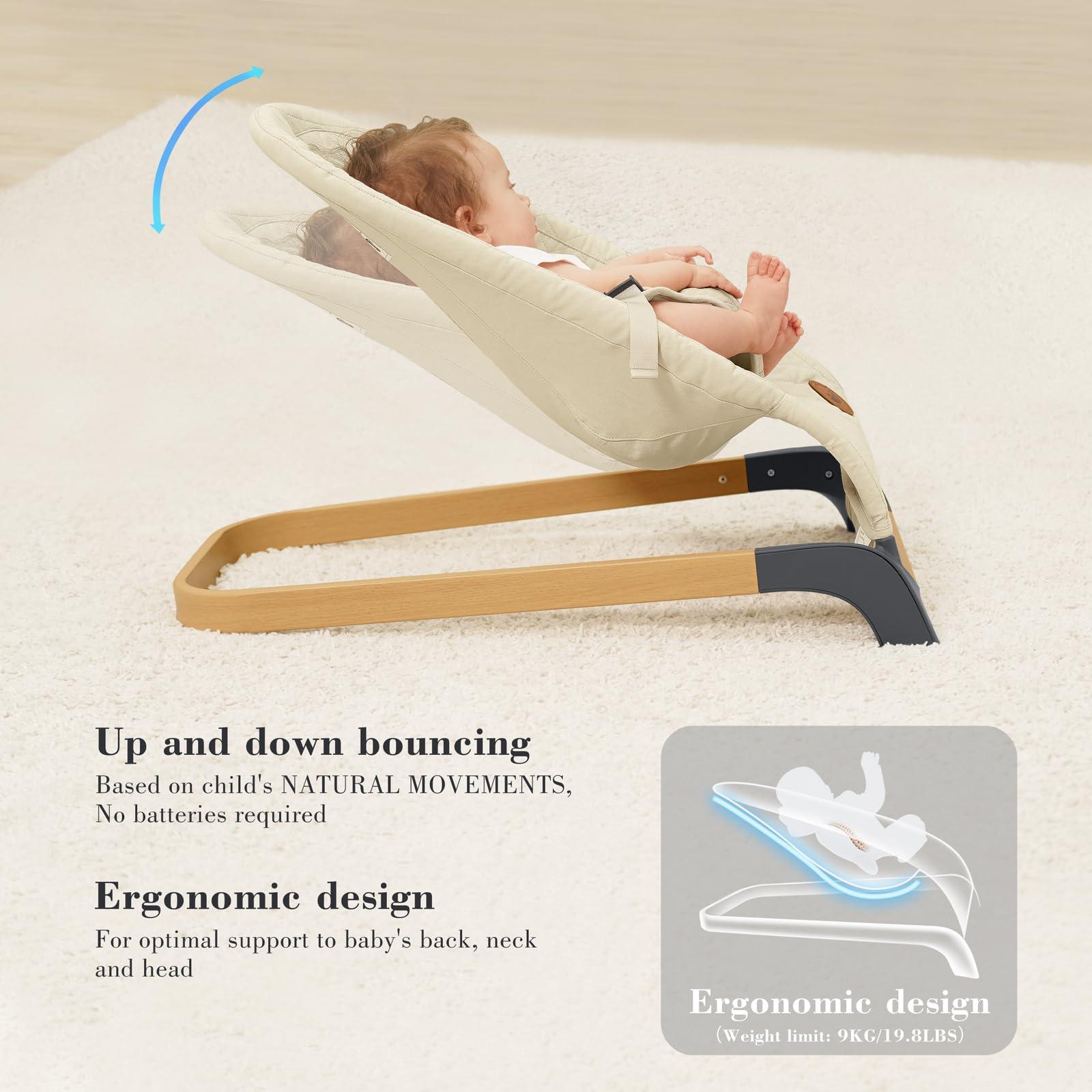 ANGELBLISS ANGELBLISS Baby Bouncer, Portable Bouncer Seat for Babies, Infants Bouncy Seat with Mesh Fabric, Natural Vibrations (Apricot)