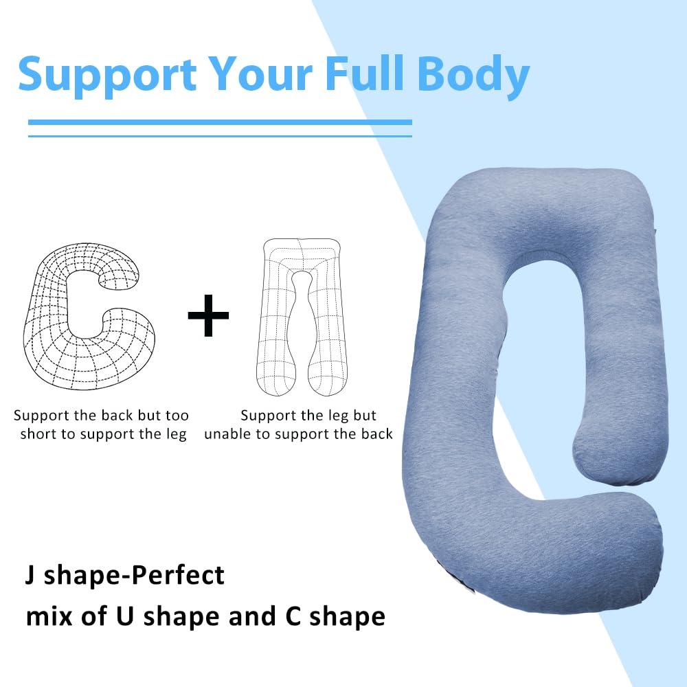 Chilling Home Chilling Home Pregnancy Pillow, U Shaped Pregnancy Pillows for Sleeping Full Body Pillow Maternity Pillow for Pregnant Women 58 inch, Pregnant Women Must Have with Removable Cover, Blue-Jersey