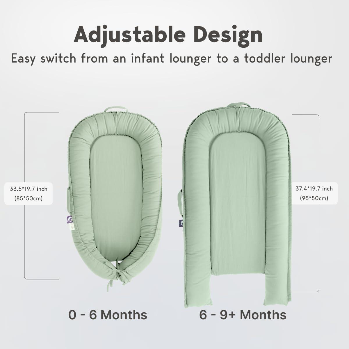 CooCooBaby CooCooBaby Infant Lounger, Baby Nest Cover for Baby Girls & Boys, Newborn Essentials for Baby 0-12 Months, 100% Cotton Breathable, Portable Travel Bed (Spring Green)