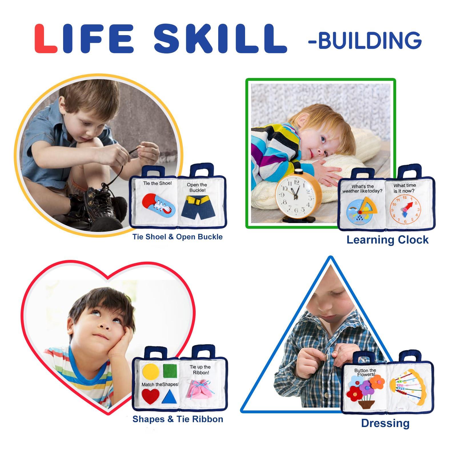 Jollybaby Jollybaby Baby Soft Busy Books -My Quiet Book, Travel Toy & Montessori Sensory Educational, 10 Preschool Learning Activities for 1 2 3 Year Old Toddlers Boy Girl(Blue)