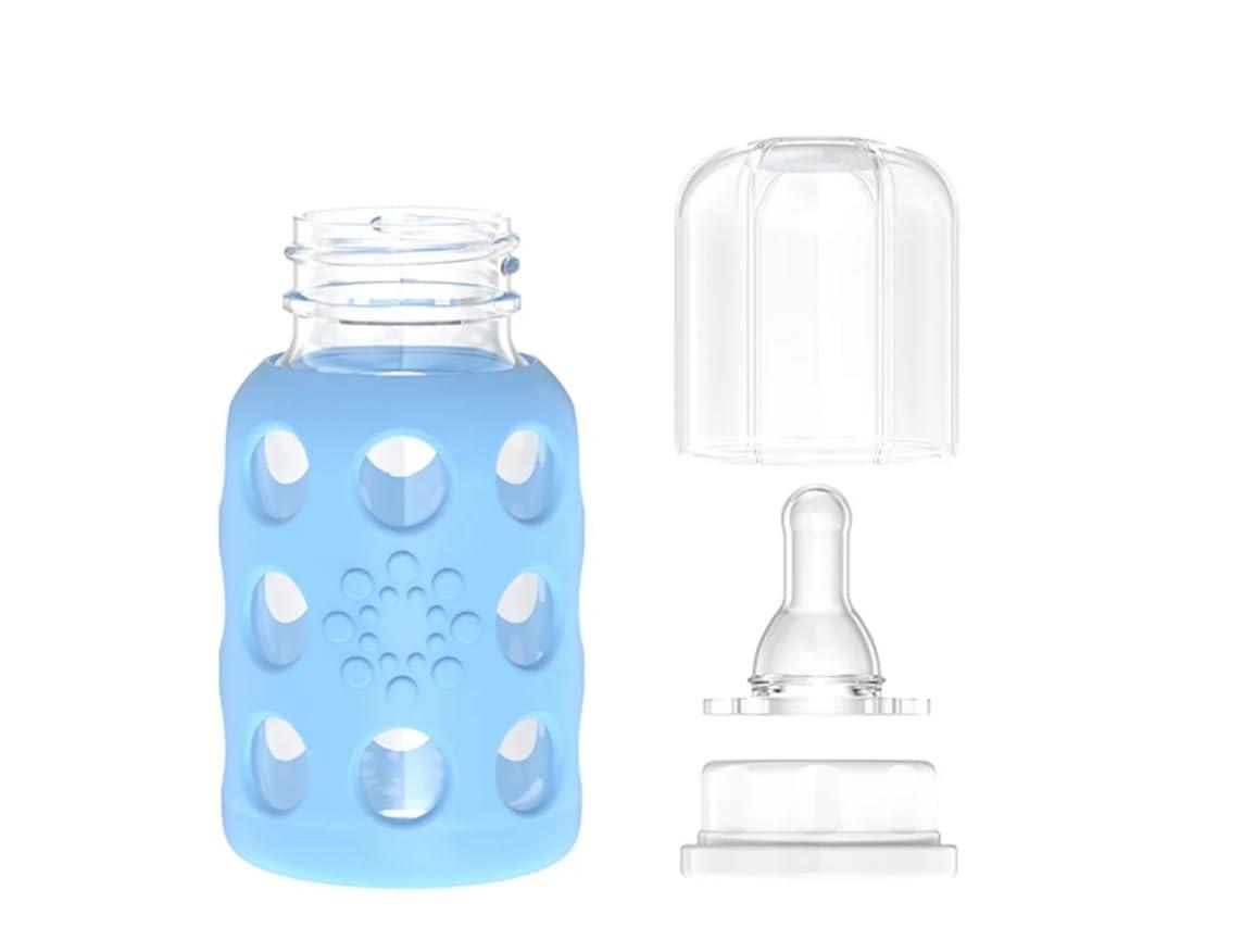 Lifefactory Lifefactory Glass Baby Bottles with Silicone Protection - 2-PACK, 4 Ounce Bottles, Pink & Sky Blue