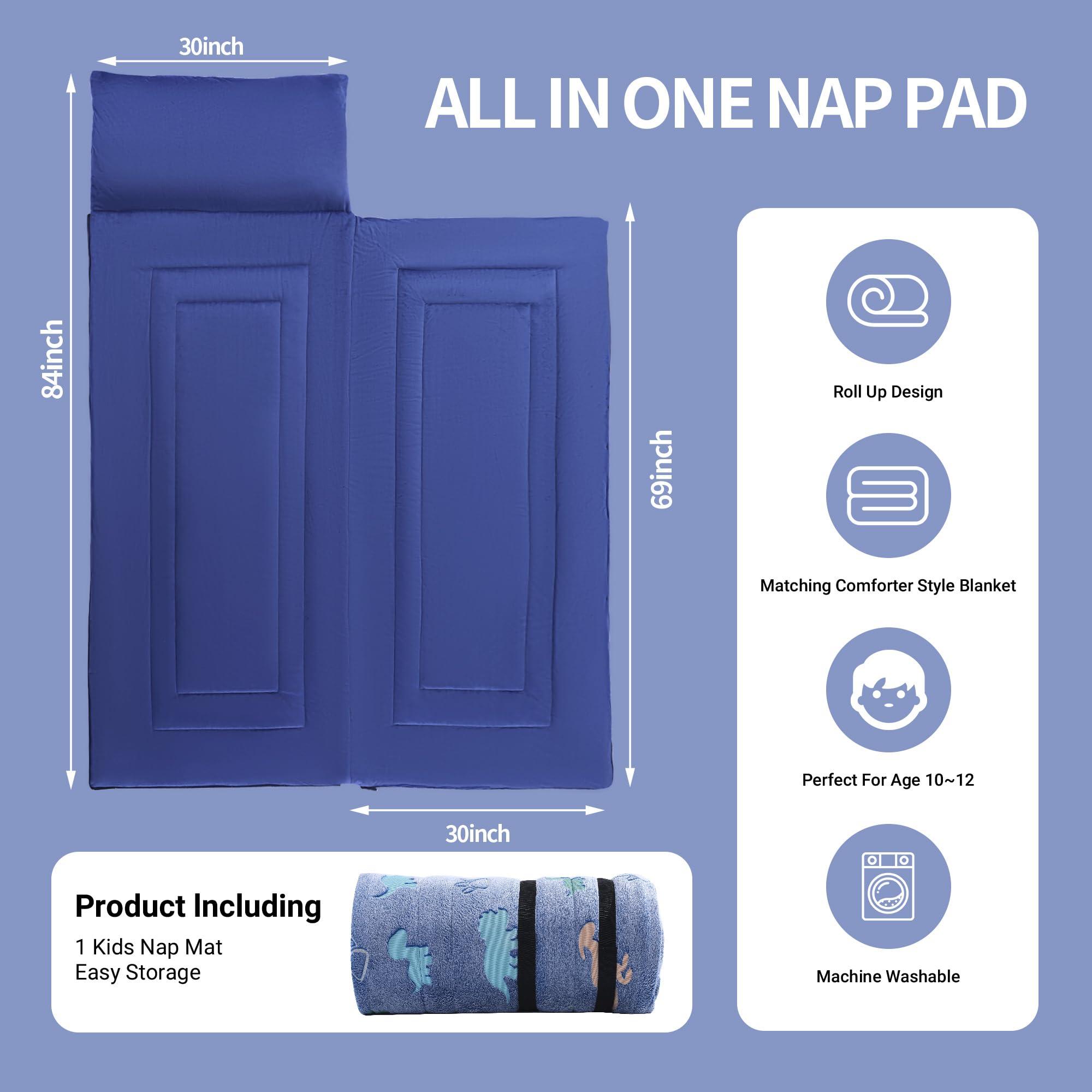 HOMBYS HOMBYS Glow in The Dark Sleeping Bags for 10~12 Years Old Kids, Soft Kids Nap Mat with Pillow and Blanket for Daycare School, Travel Sleep Bag for Childern Girls Boys Truck Travel Camping