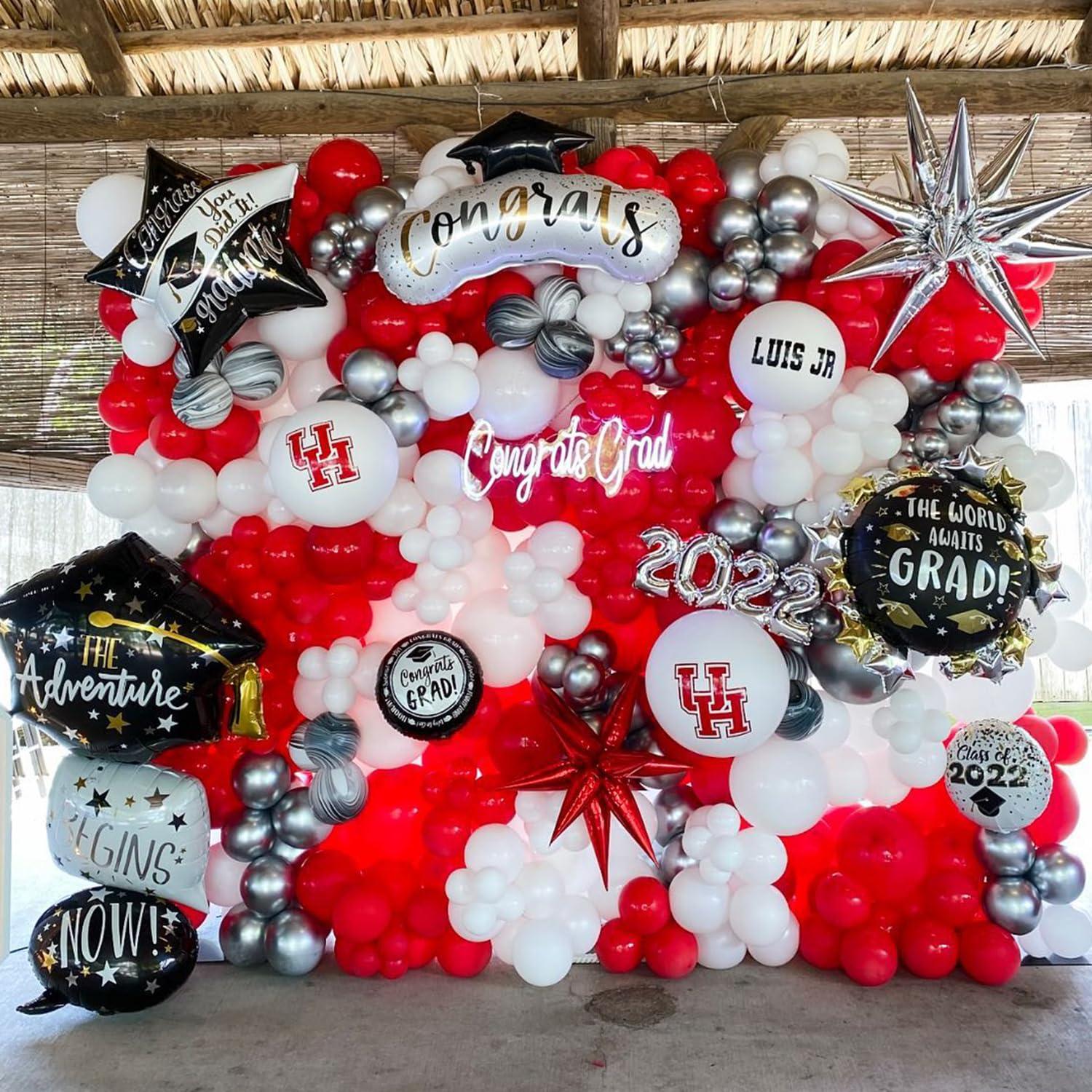 UAEYW 139Pcs Red and Black Balloon Arch Garland Kit for Graduation Party Decorations,Red Black White Silver Confetti Explosion Star Balloons for Class of 2024 Congrats Grad Celebrations Birthday Supplies