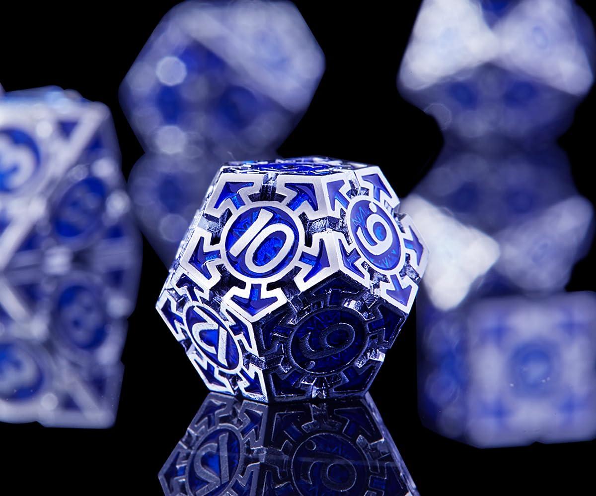 RULE DICE RULE DICE Metal DND Dice Set D&D Dungeons and Dragons Dice, Unique Polyhedral MTG RPG Role Playing D and D Dice Set, Weighted Solid Blue D & D Metal Dice with DND Dice Gift Box D20 D4 D12 D10 D% D8 D6