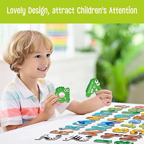SpriteGru 52 Magnetic Alphabet, 26 Uppercase & 26 Lowercase Letters, Adorable Animal Shape Alphabet ABC Magnets for Fridge Educational Spelling Learning Games Toys Set for Kids, Toddlers 3 4 5 Years Old