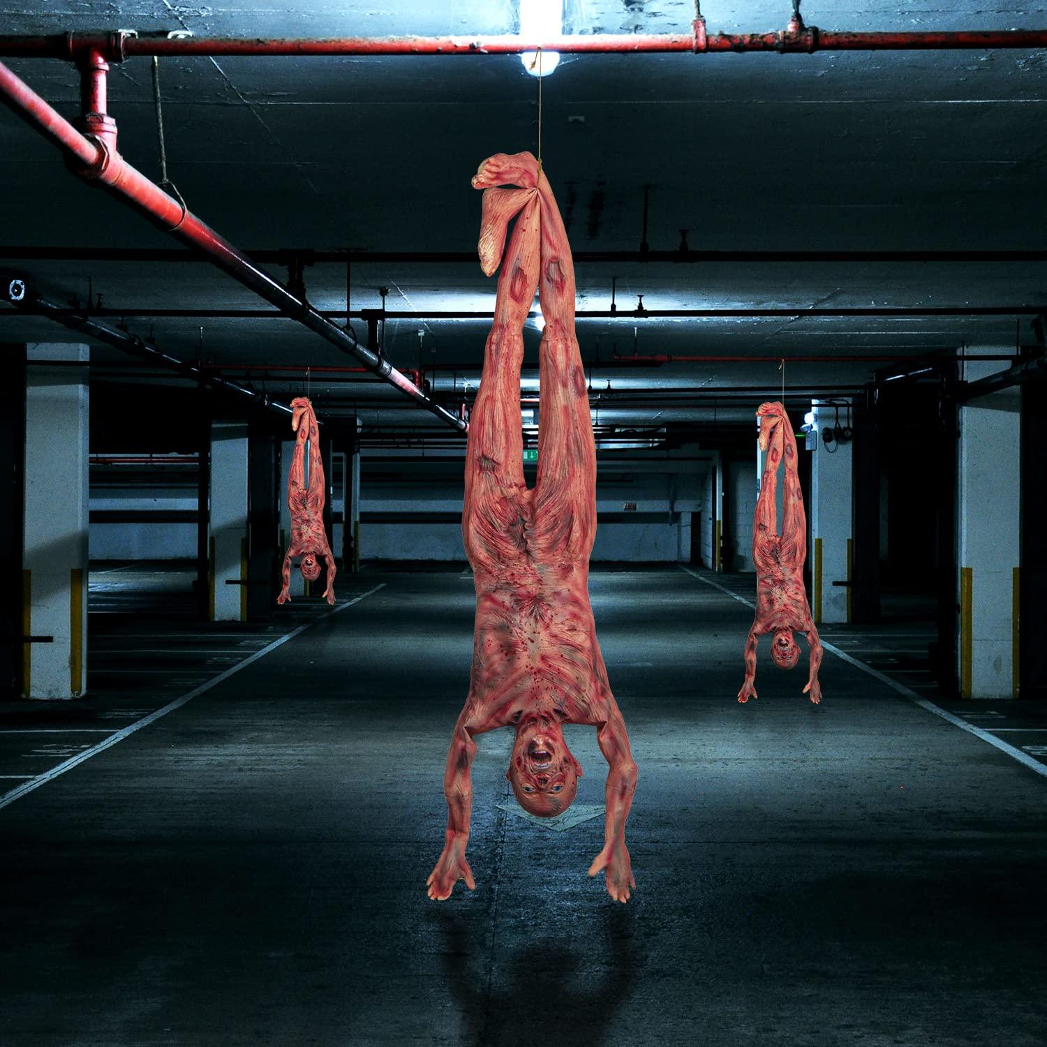 XONOR Halloween Bloody Full Body - 4.8ft Latex Skinned Hanging Corpse Torso Props for Haunted House Zombie Halloween Party Decoration(1Piece)