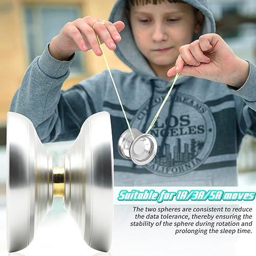 JOLESHARE JOLESHARE Professional Unresponsive Yoyo for Pros and Responsive Yoyos for Kids Beginners, Package Includes Replaceable Responsive Bearings, yo-yo Gloves, and 5 yo-yo Cords(Silver)