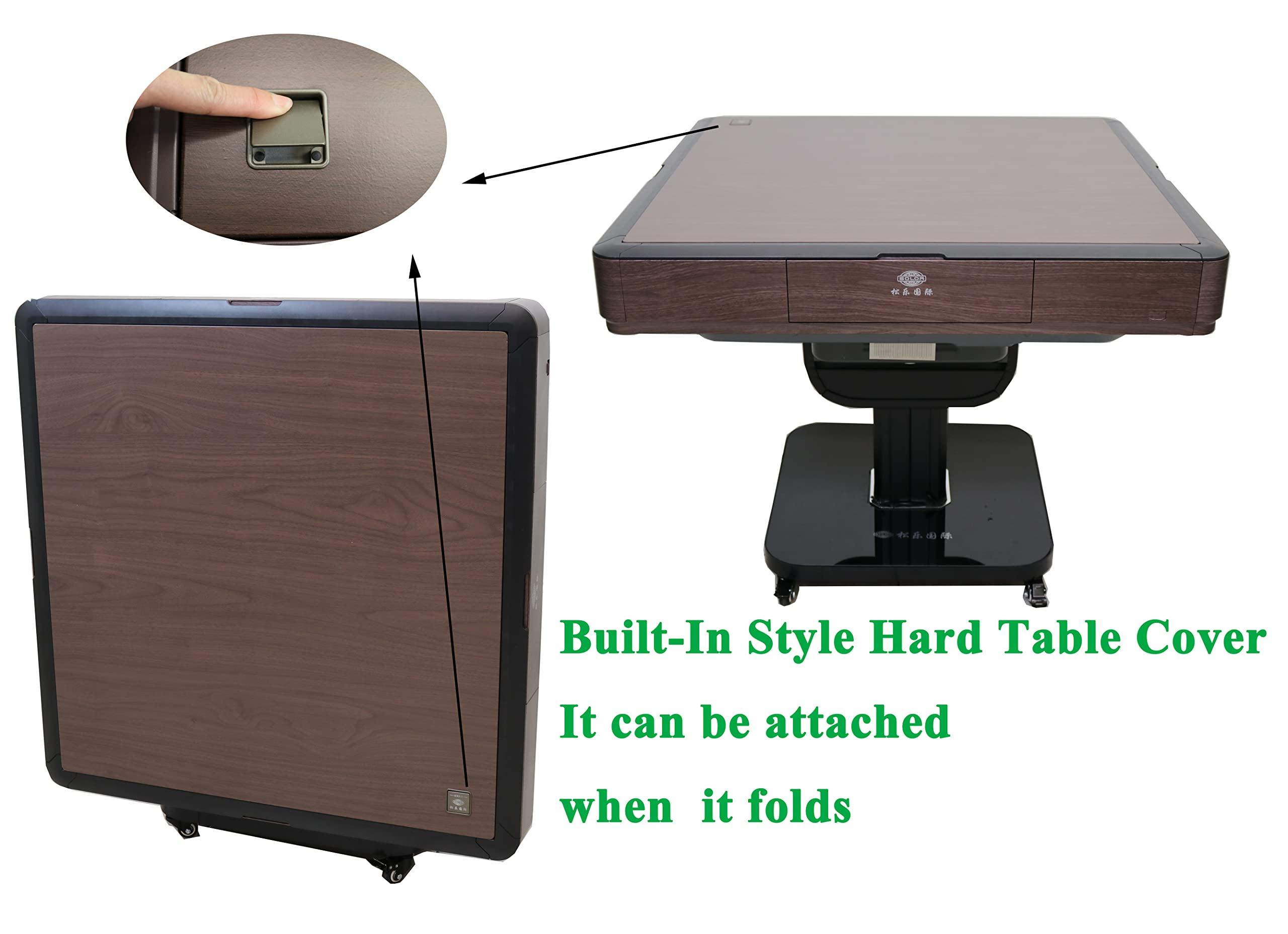 usamjtable Ultra-Thin Automatic Mahjong Table in Wooden Color with Folding Roller Coaster Style, 36mm American Style Tiles with Numbers, Built-in Hard Table Cover