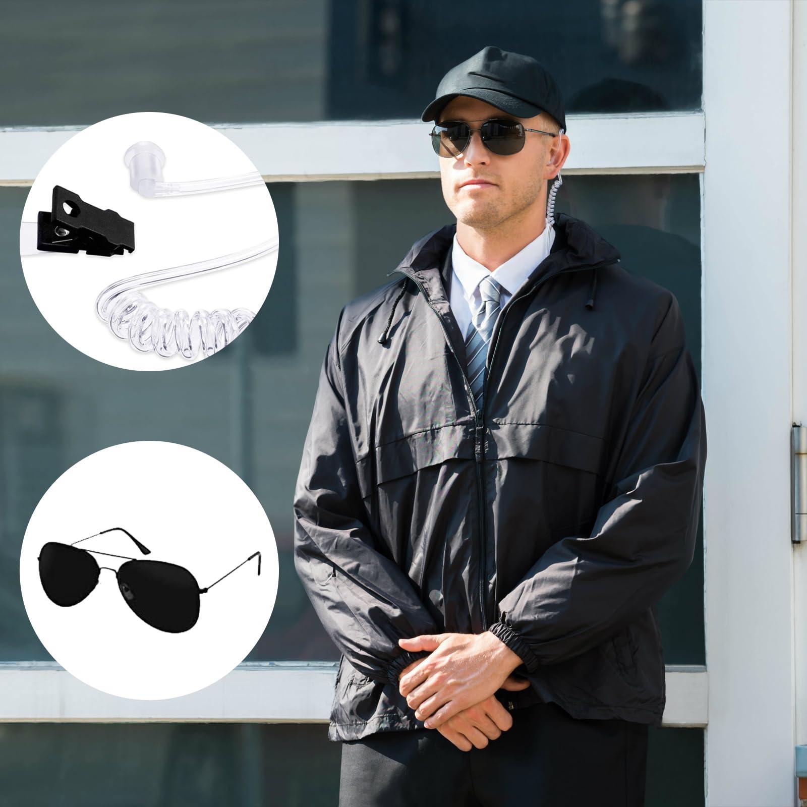 Degpum Cosplay Toy Spy Earpiece Headphones and Sunglasses,Spy Costume Men in Black Costume Accessories Fake Ear Piece and Sunglasses Secret Service Security Guard Ear Piece Costume Accessory Kit Spy Stuff