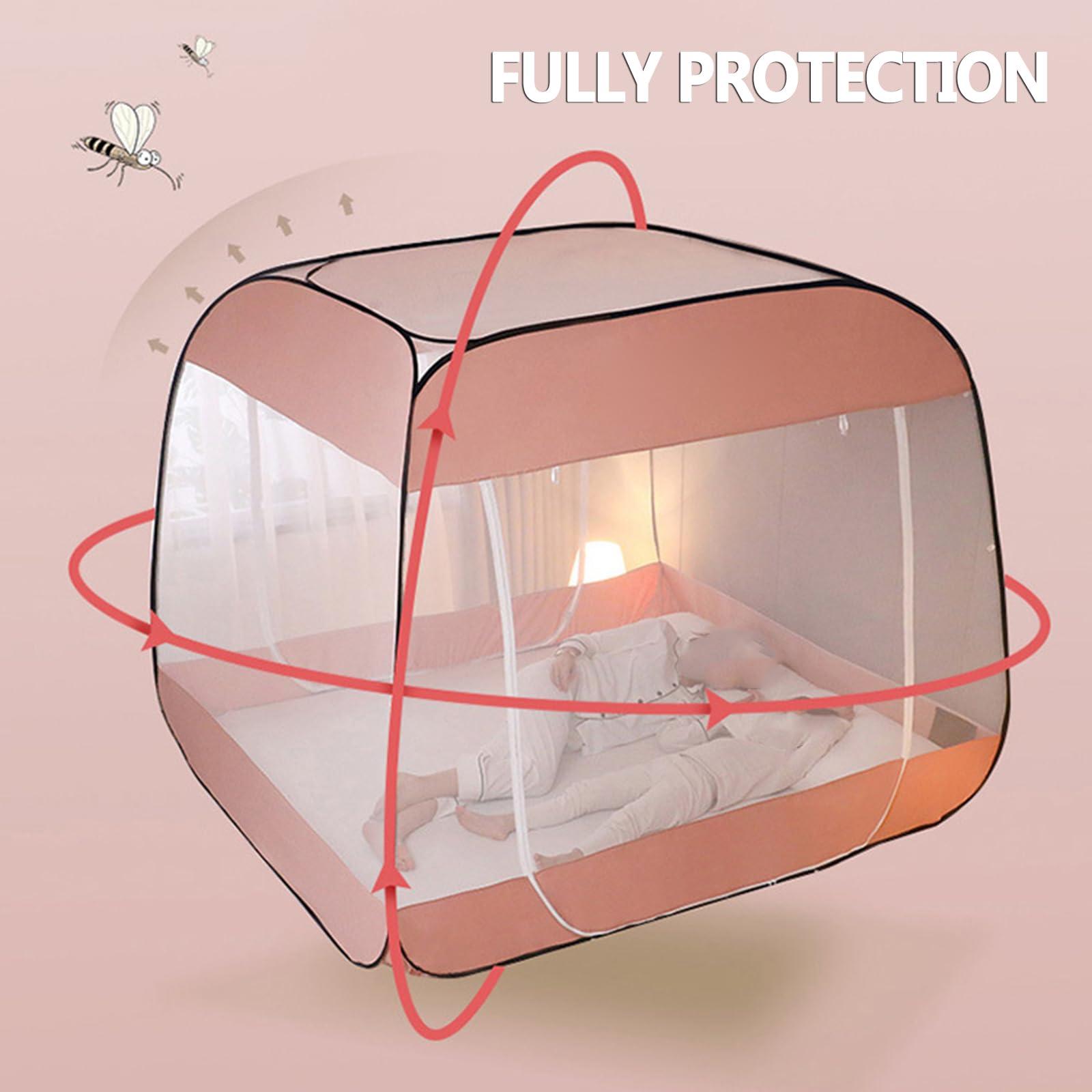 FCOVEDRY FCOVEDRY Folding Mosquito Net, King Size Tent Canopy Curtains for Beds Adults, Portable Netting with Bottom,Blue,180x200cm